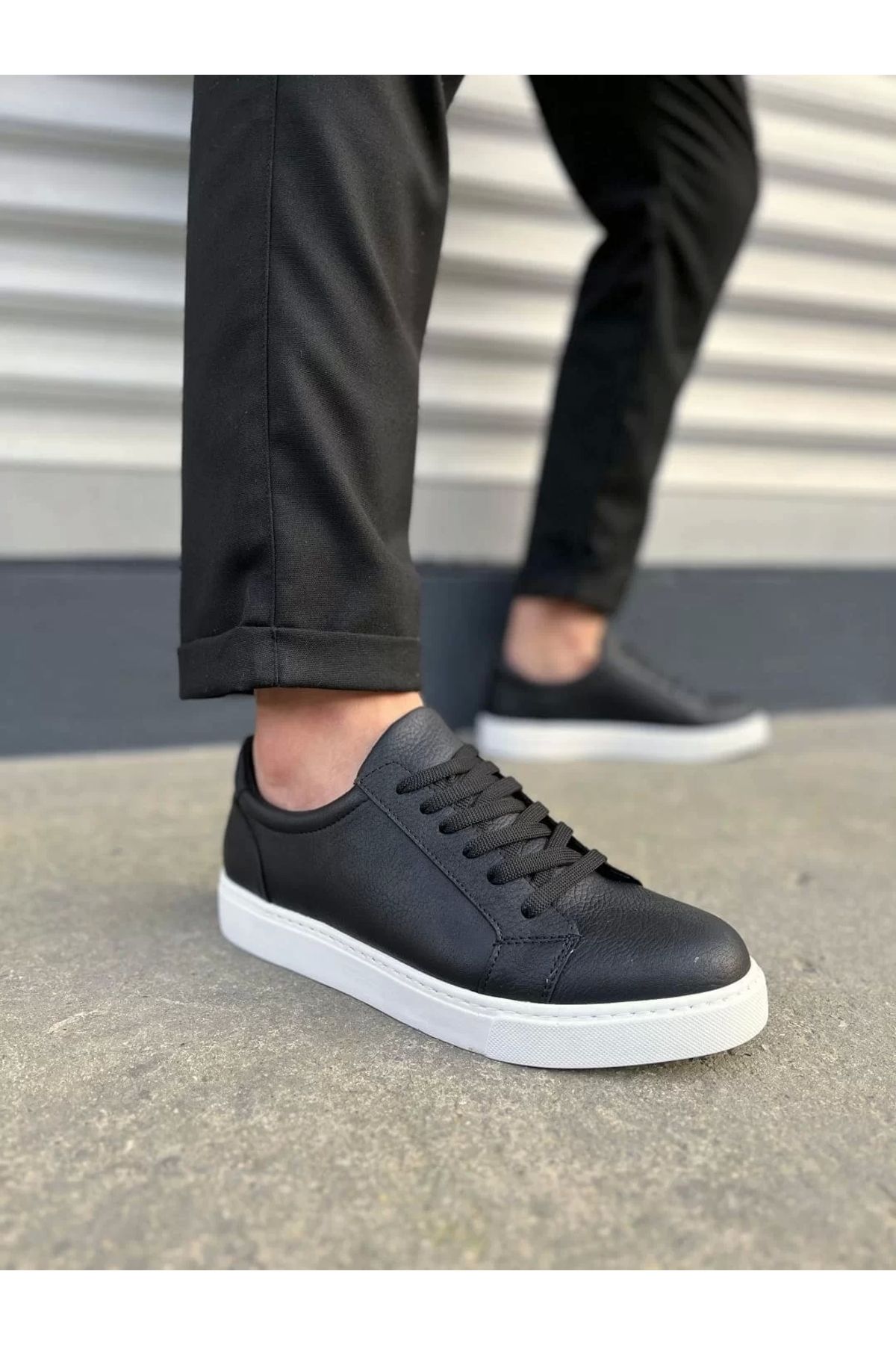 BİCANS JY165 Elite Bağcıklı Cilt Erkek Günlük Sneaker Ayakkabı CBT - Siyah