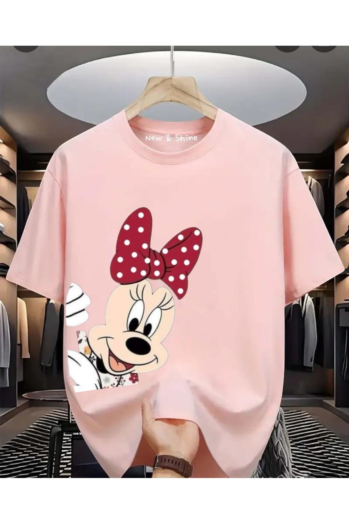 New Shine Minnie Mouse Yanda Baskılı Oversize T-Shirt
