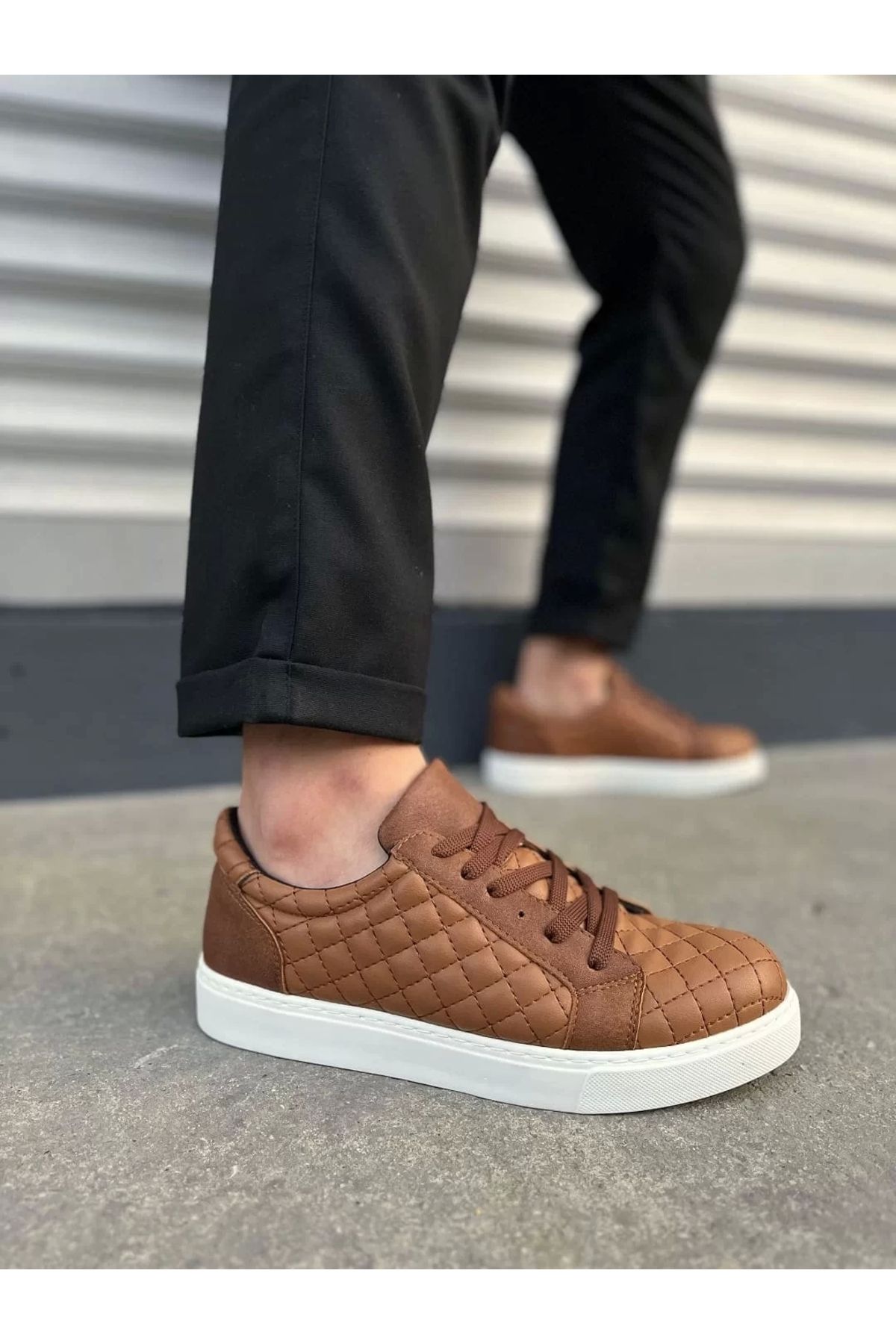BİCANS JY166 Prestige Bağcıklı Cilt Kapitone Desenli Erkek Günlük Sneaker Ayakkabı CBT - Taba