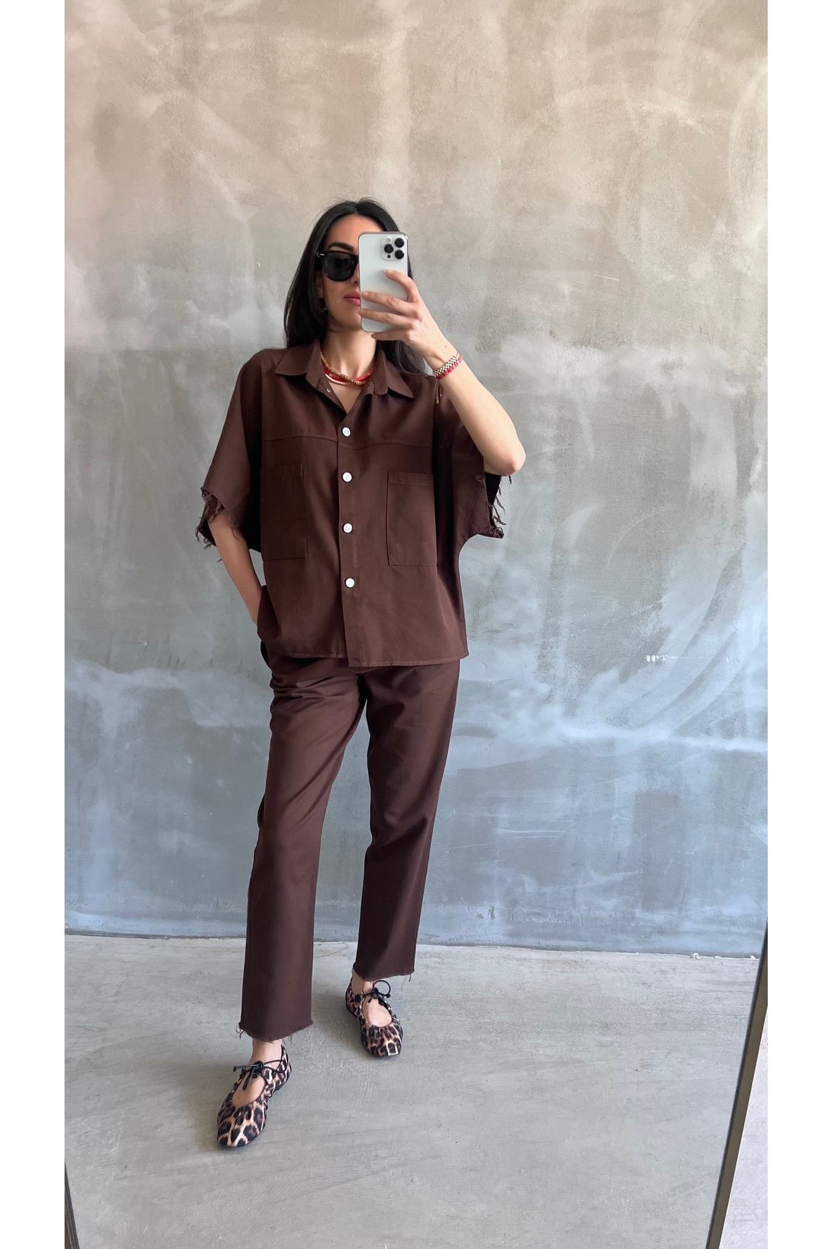 bymaestro woman Kadın Gabardin Gömlek-Pantolon Yazlık Takım