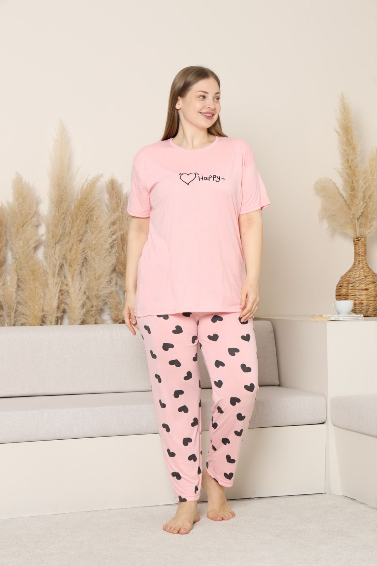 Mia Kısa Kollu %100 Pamuk Büyük Beden Anne Pijama Takımı- Anne Özel Seris
