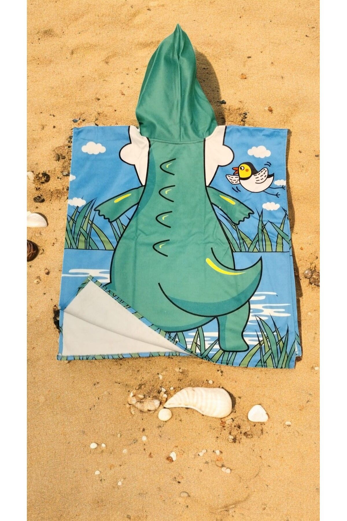 MİLAYS LİFE HOME COLLECTİON-Dinosaur Patterned - Front and Back Printed Cloak Beach Towel 2