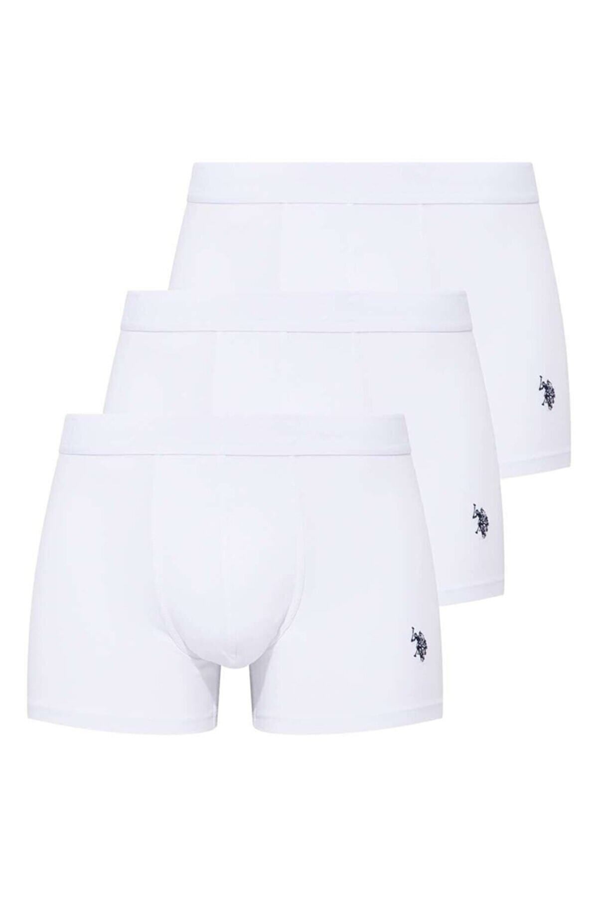 U.S. Polo Assn. 3 Adet Beyaz Pamuklu Ve Likralı Erkek Boxer