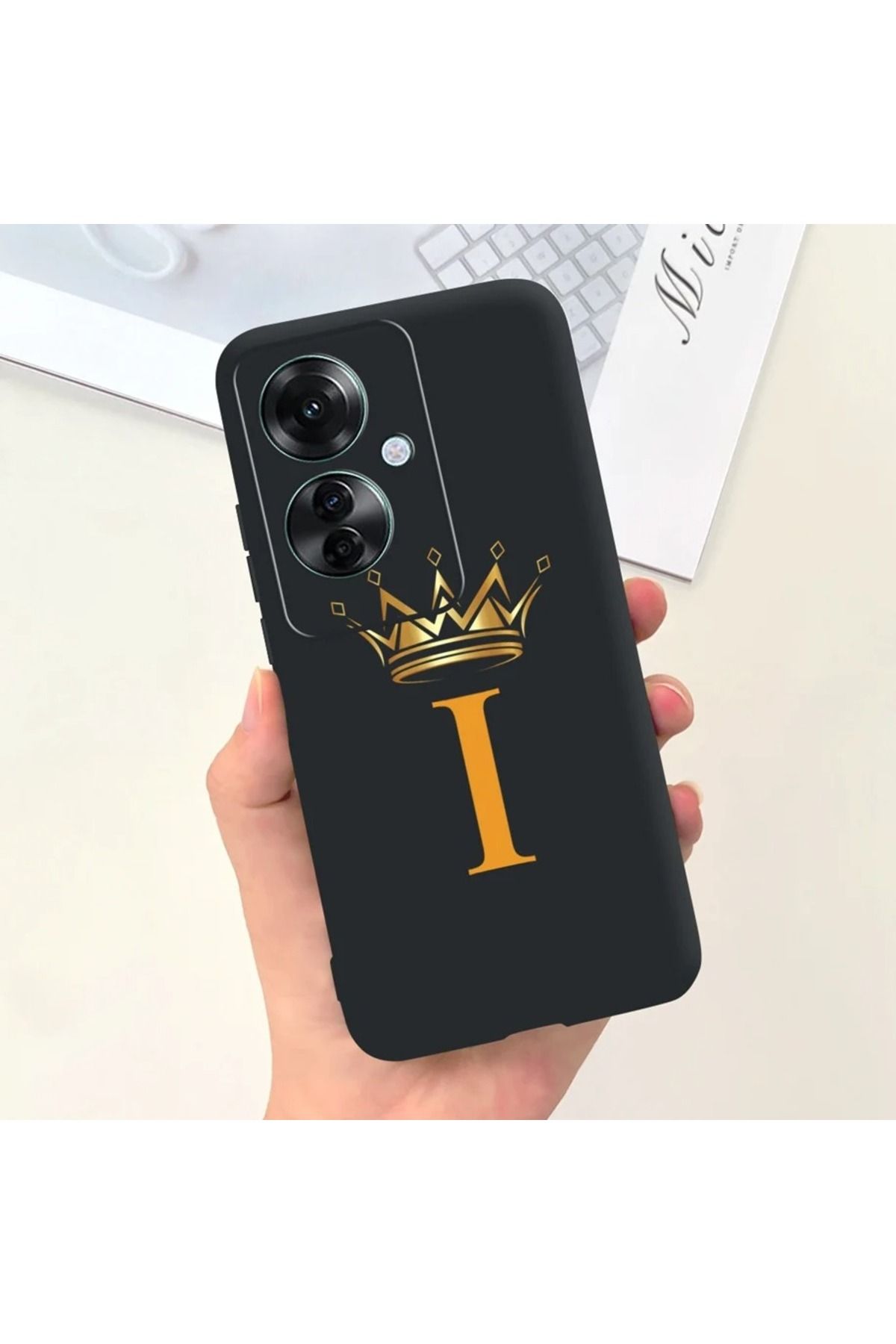 Rotaks Oppo Reno 11F Uyumlu Harfli Taç Baskılı Kişiye Özel Silikon Telefon Kılıfı - I