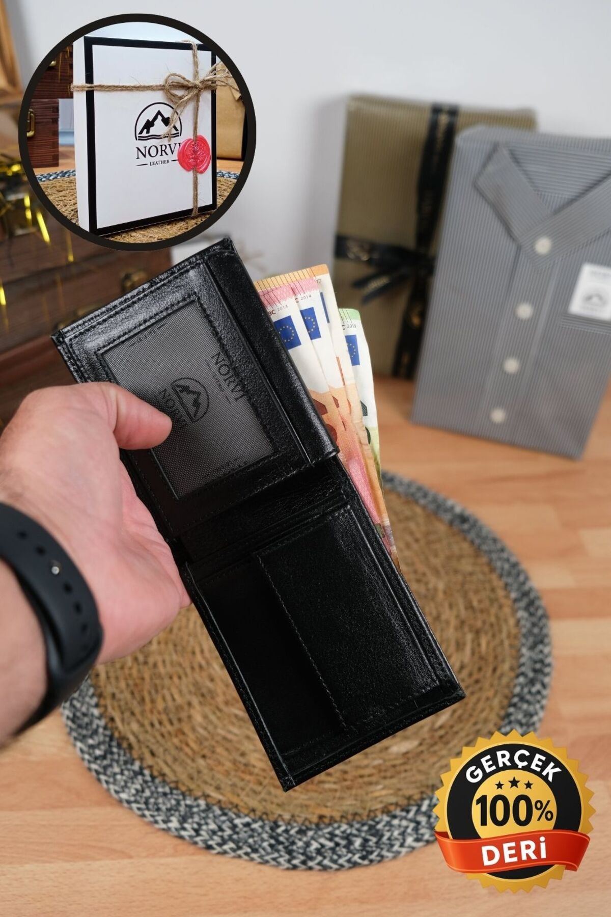 Norvi Leather Klasik Madeni Para Bölmeli Hakiki Deri Cüzdan Siyah