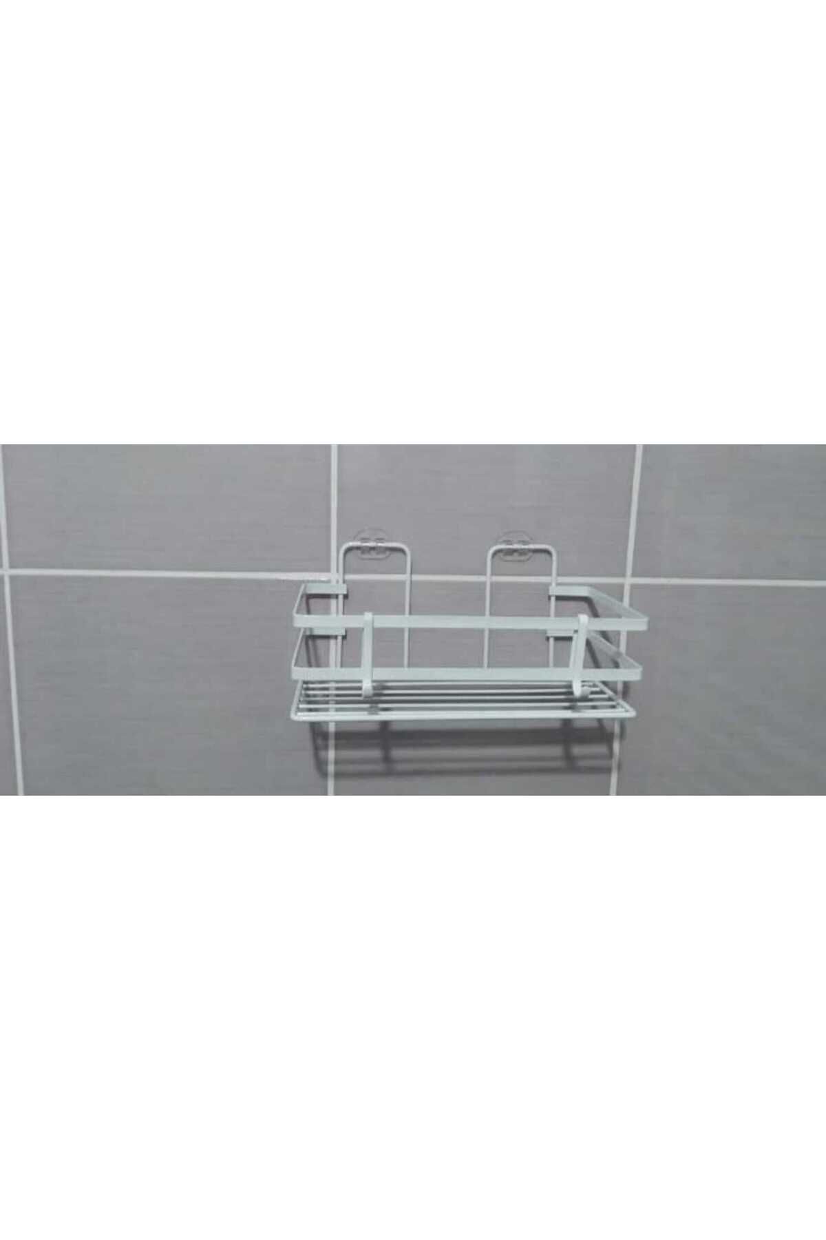 YÜCEKAYA TİCARET Tek katlı yapışkanlı beyaz şampuanlık banyo rafı lif askısı, beyaz banyo rafı