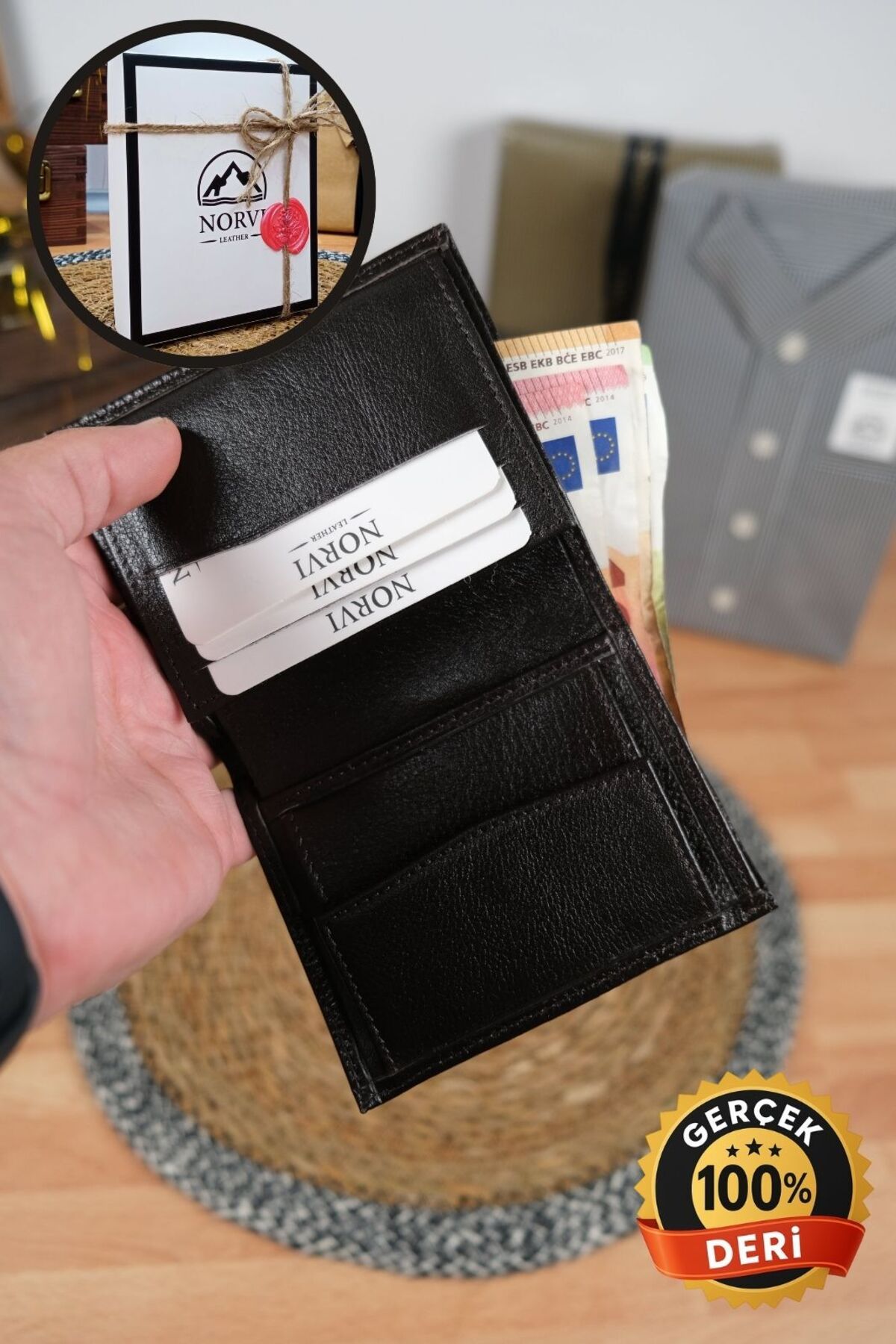 Norvi Leather Madeni Para Gözlü Hakiki Deri Cüzdan Siyah