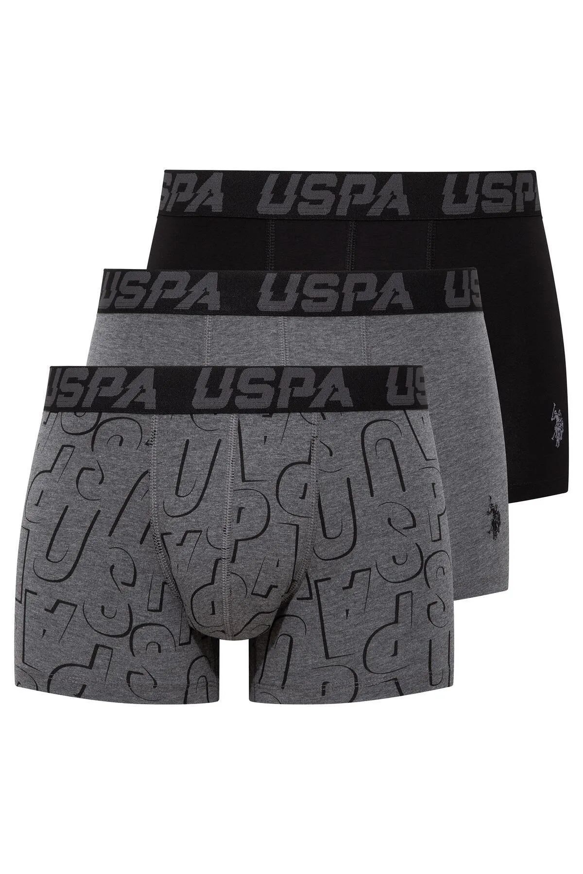 U.S. Polo Assn. U.s Polo Assn. 80496 Erkek Pamuklu 3'lü Boxer-siyah&antrasit&baskılı