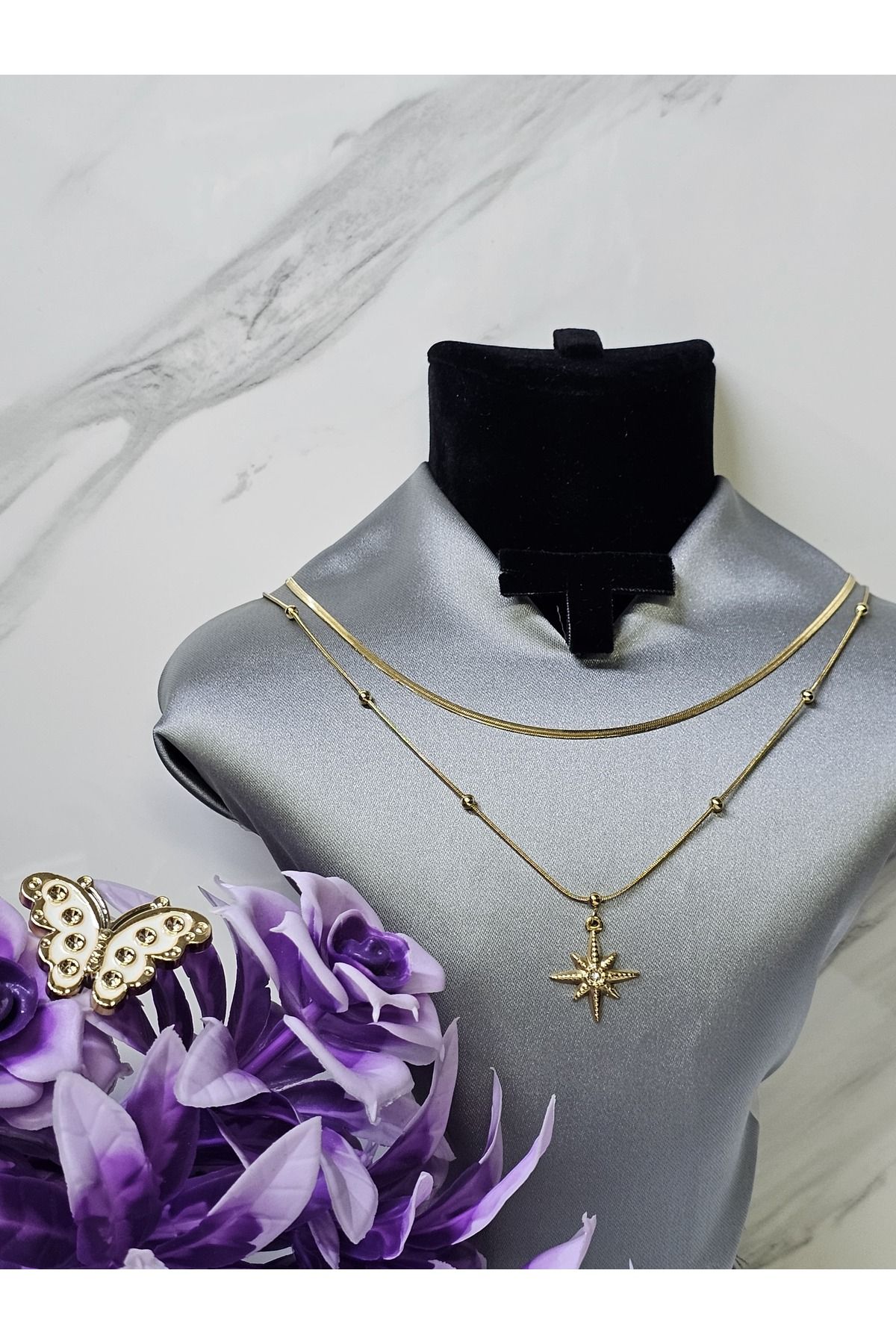 MODA Deniz yıldızı modelli çift şık görünümlü çelik kolye