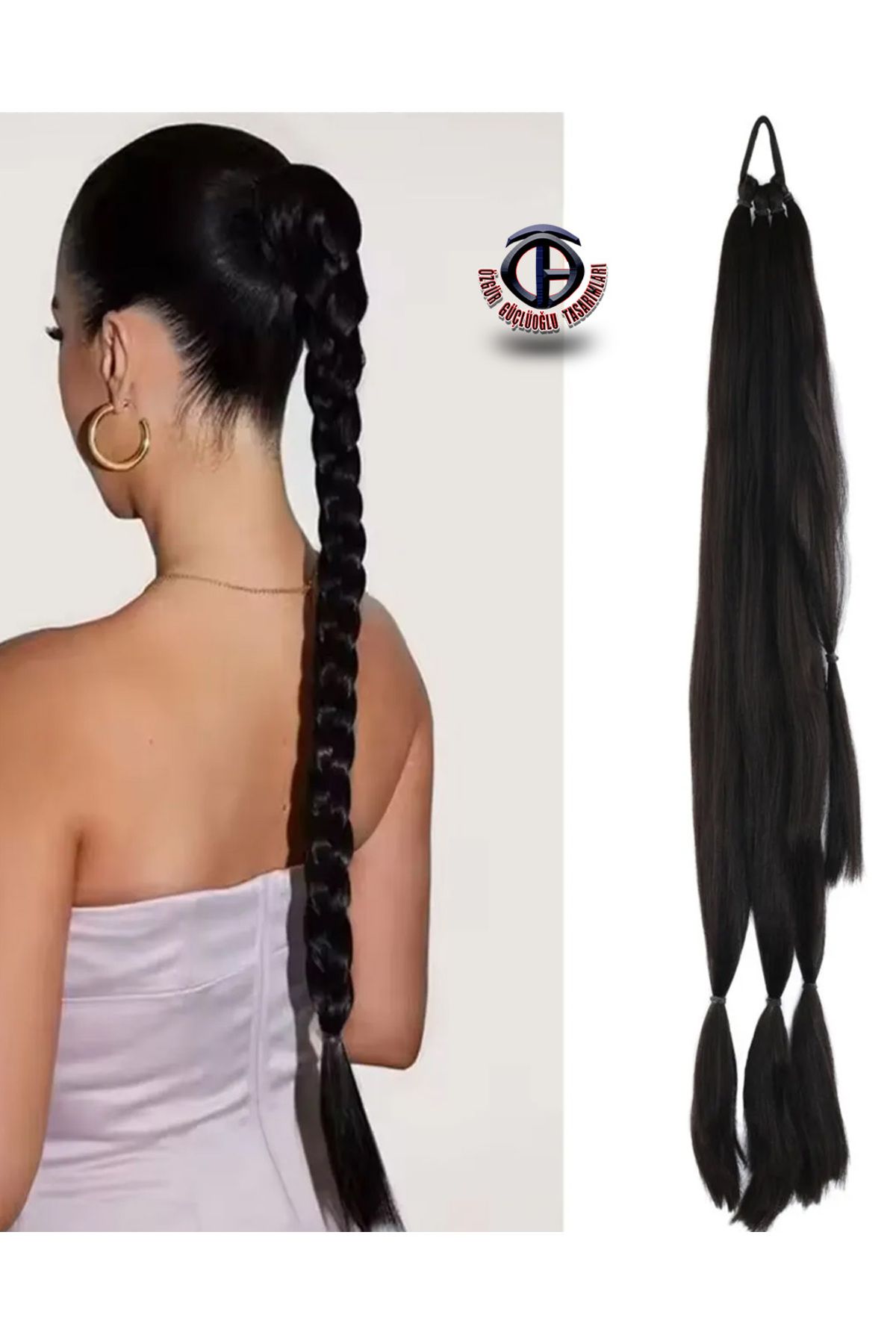 özgür güçlüoğlu tasarımları At kuyruğu Üçlü Örgü Saç Uzatma Fiber Kanekalon Saç (tokalı)