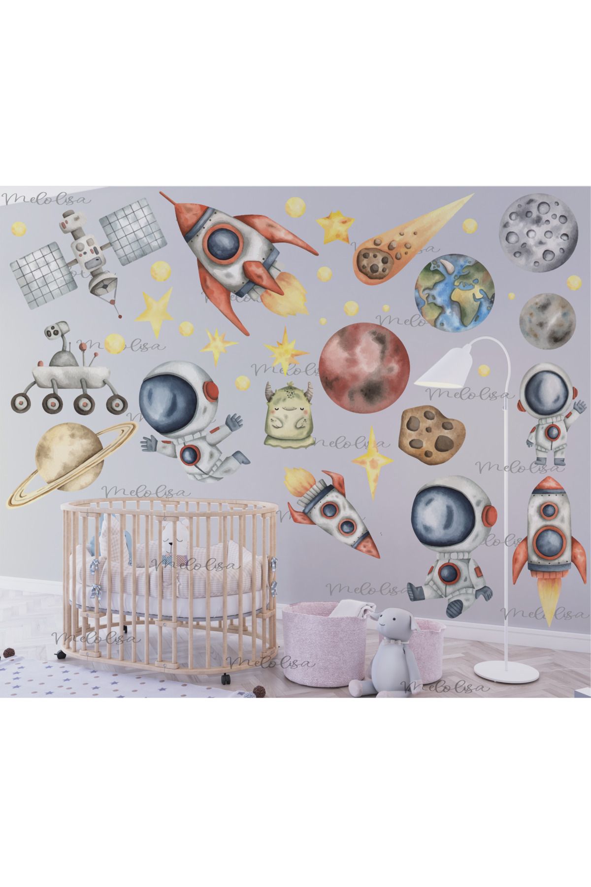 melolisa Uzay Cisimleri Temalı Duvar Stickerı - Space Themed Wall Sticker - الفضاء تحت عنوان الجدار ملصق