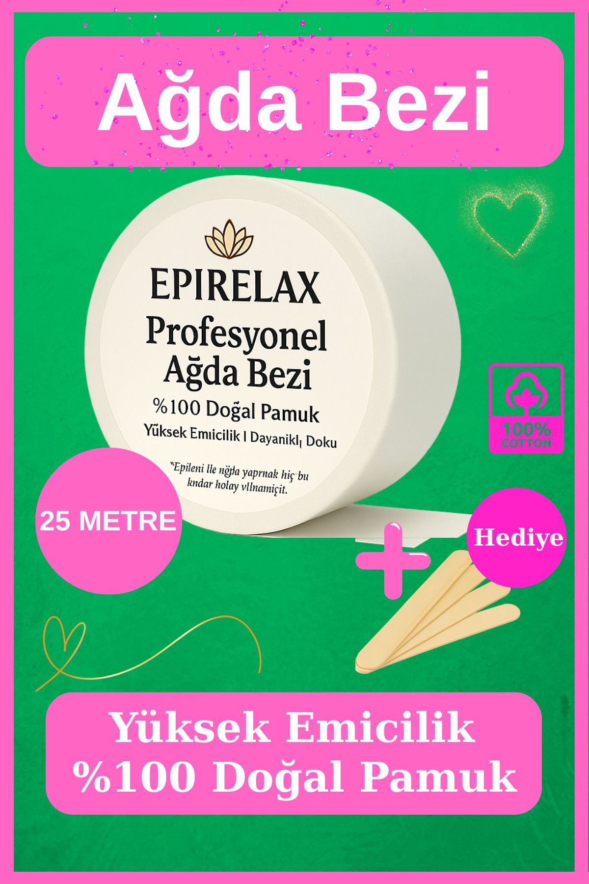 25 Metre Ağda Bezi Yüksek Emicilik %100 Pamuk + Spatula Hediye - 1