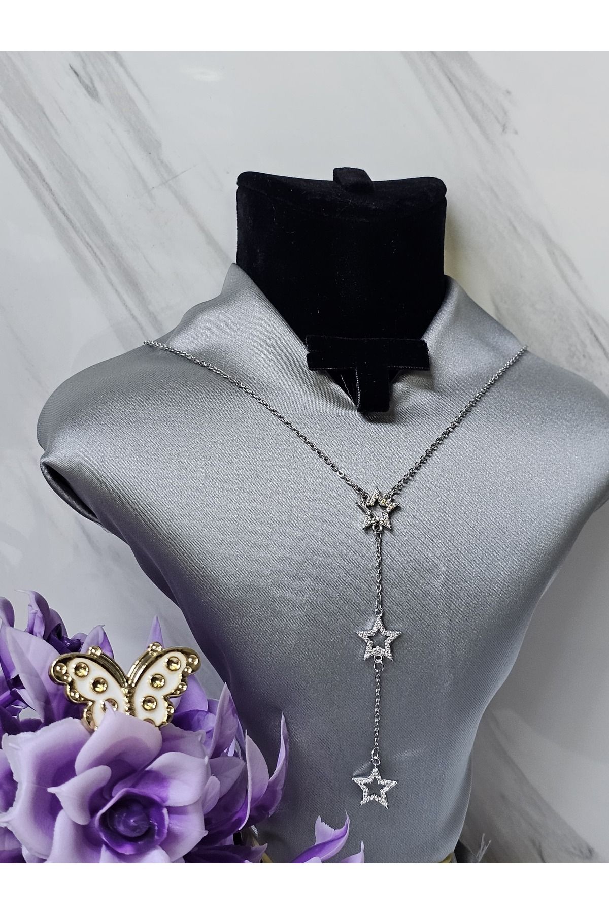 MODA Yıldızlı zirkon şık görünümlü çelik kolye