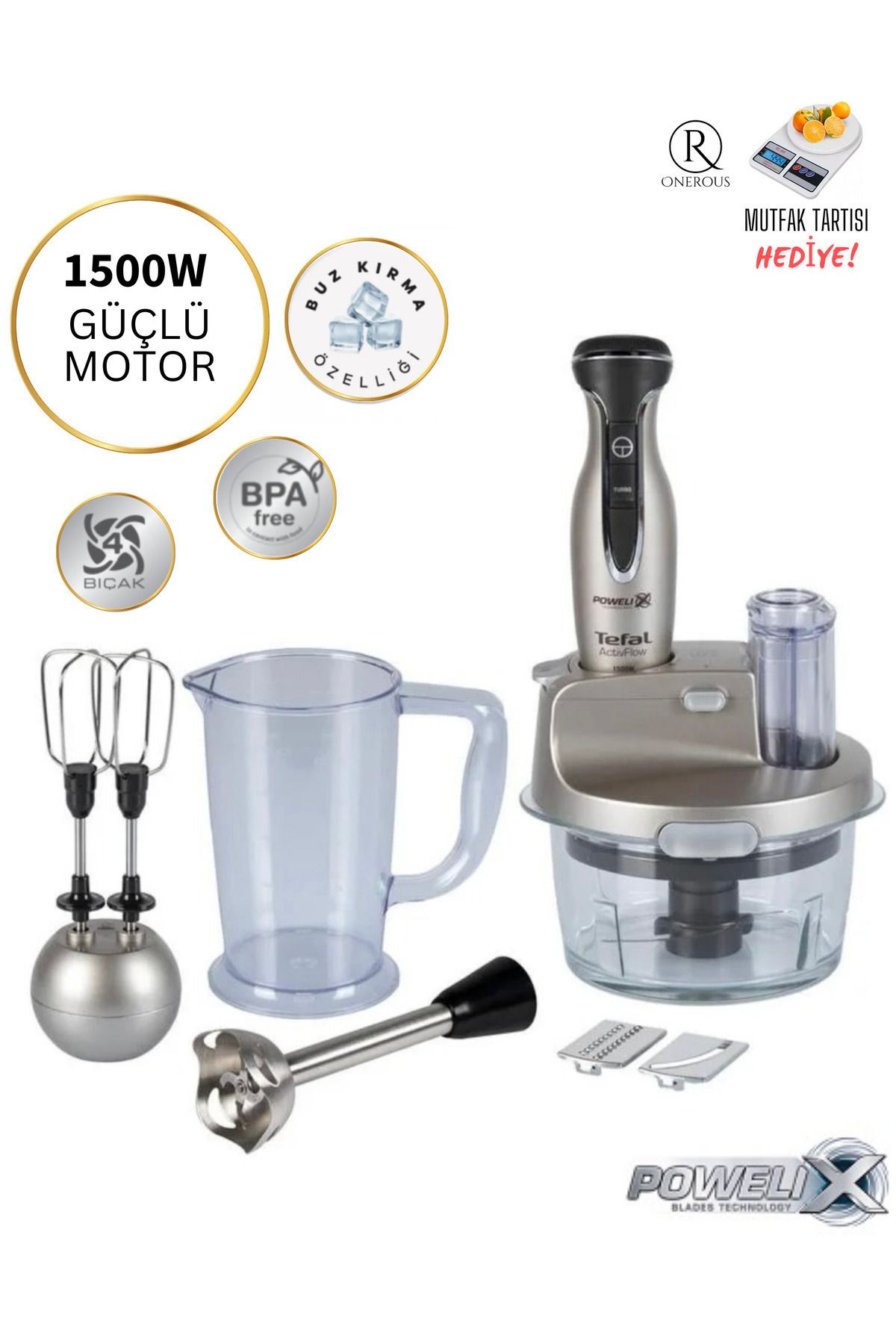 TEFAL İn En Güçlüsü Üstün Performanslı 4 Bıçaklı Blender Mutfak Robotu Seti - 1500 W