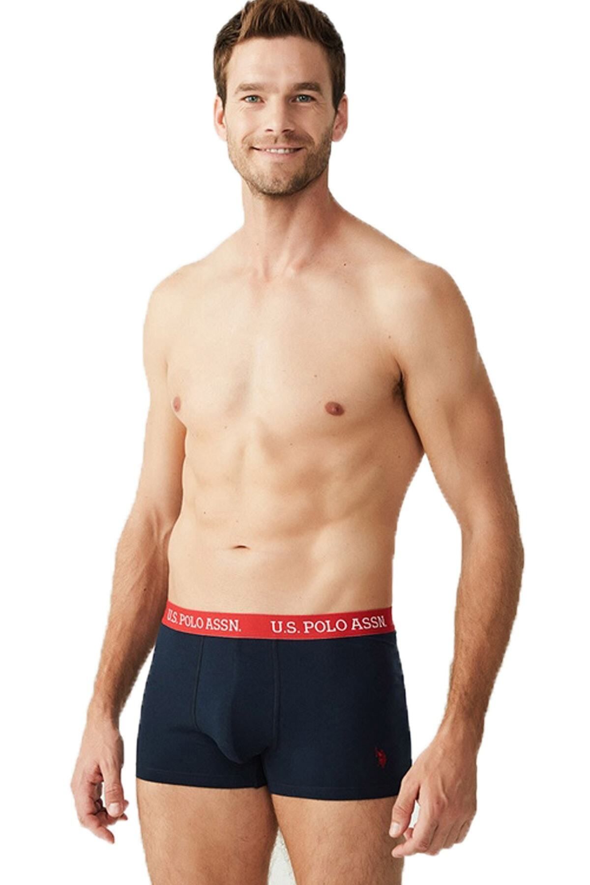 U.S. Polo Assn. 3 Adet Renkli Kemerli Likralı Lacivert Erkek Boxer