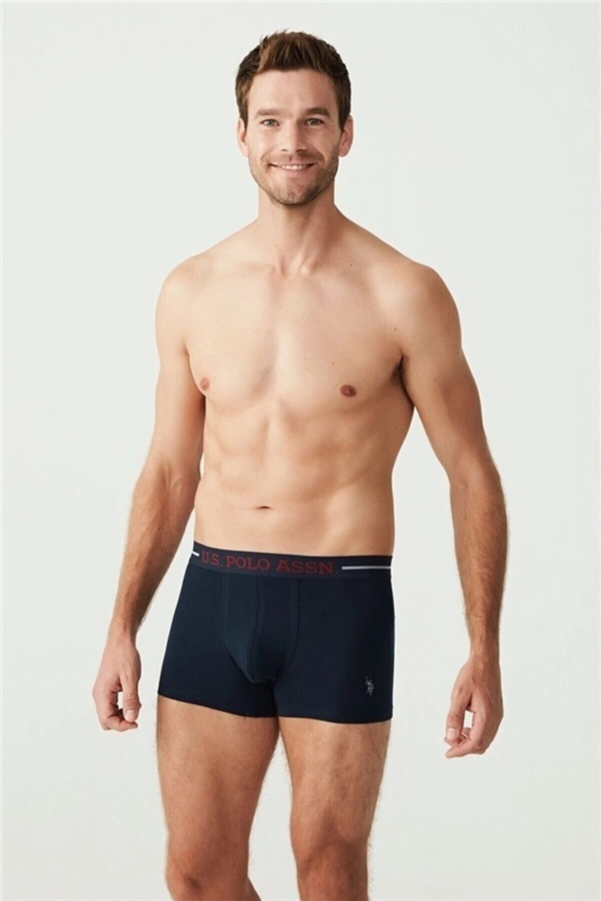 U.S. Polo Assn. Bordo Lacivert Gri Pamuklu Likralı 3'lü Erkek Boxer