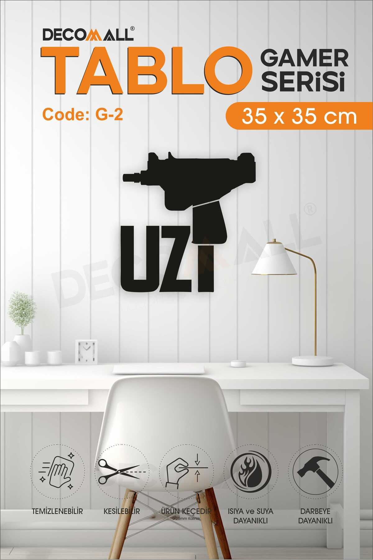 DECOMALL UZİ 2D Kabartmalı Duvar Dekor Tablosu Duvar Süsü GAMER TABLO
