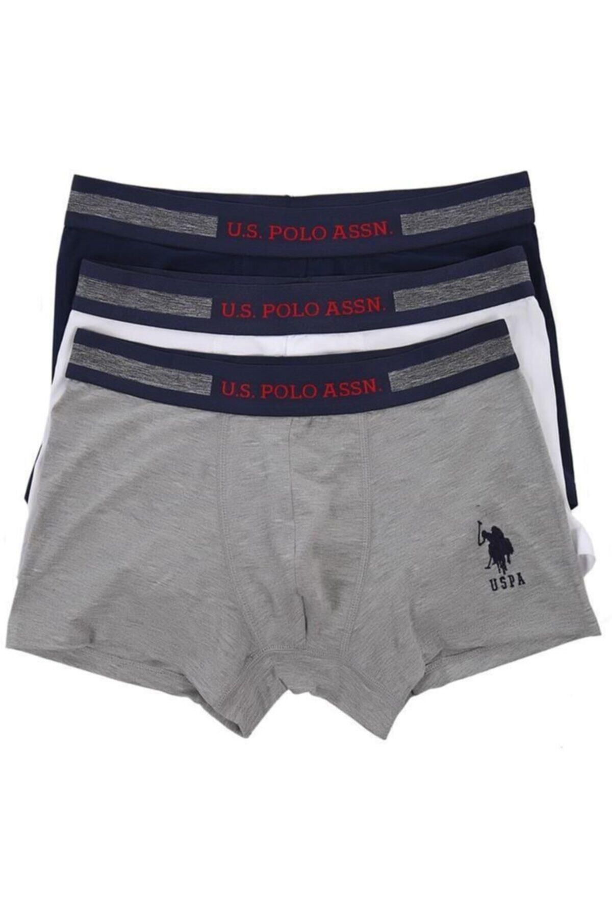 U.S. Polo Assn. Erkek Gri Üçlü Kutuda Karışık Boxer 80155
