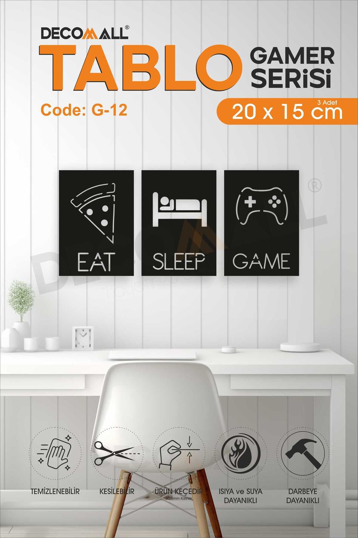 DECOMALL 3 LÜ TABLO 2D Kabartmalı Duvar Dekor Tablosu Duvar Süsü GAMER TABLO