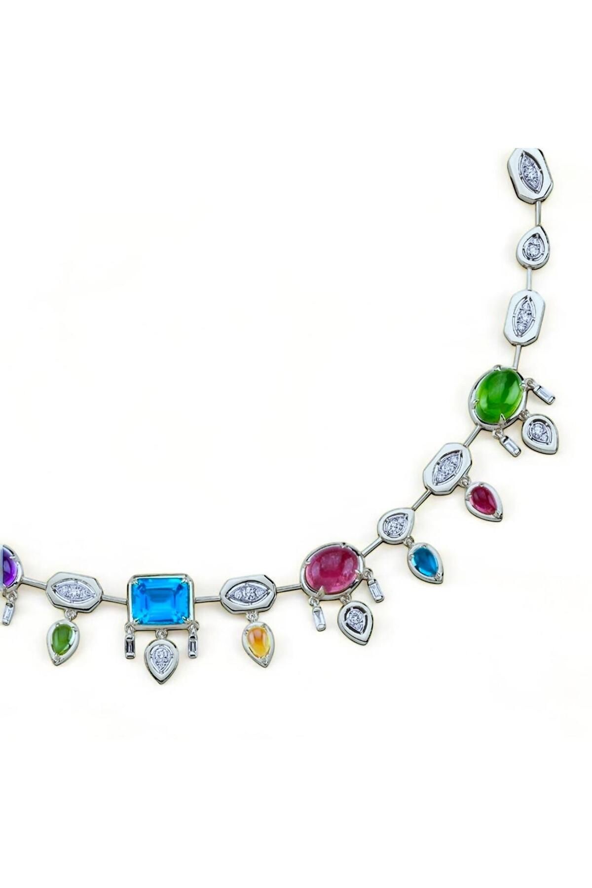 neslyaccessories Aurora VIP Renkli Zirkon Kolye - (Silver)