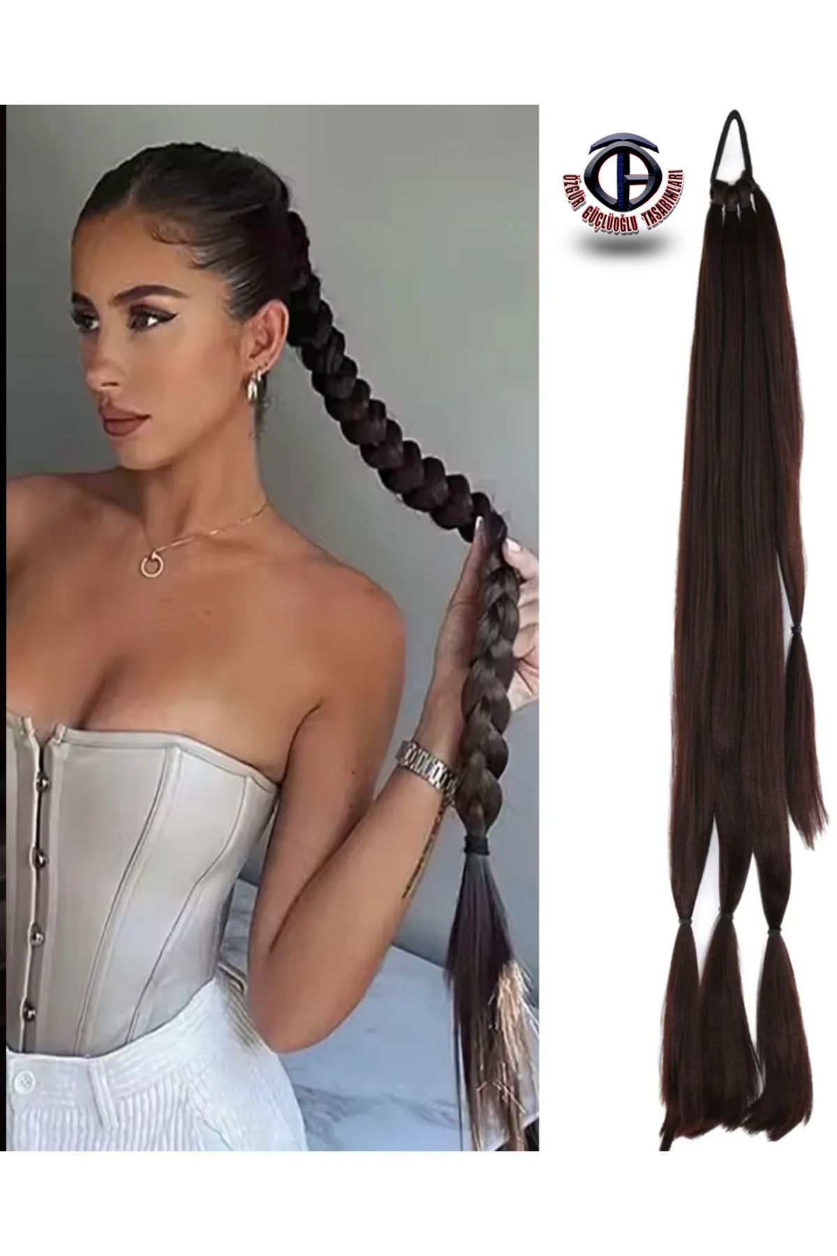 özgür güçlüoğlu tasarımları At kuyruğu Üçlü Örgü Saç Uzatma Fiber Kanekalon Saç (tokalı)
