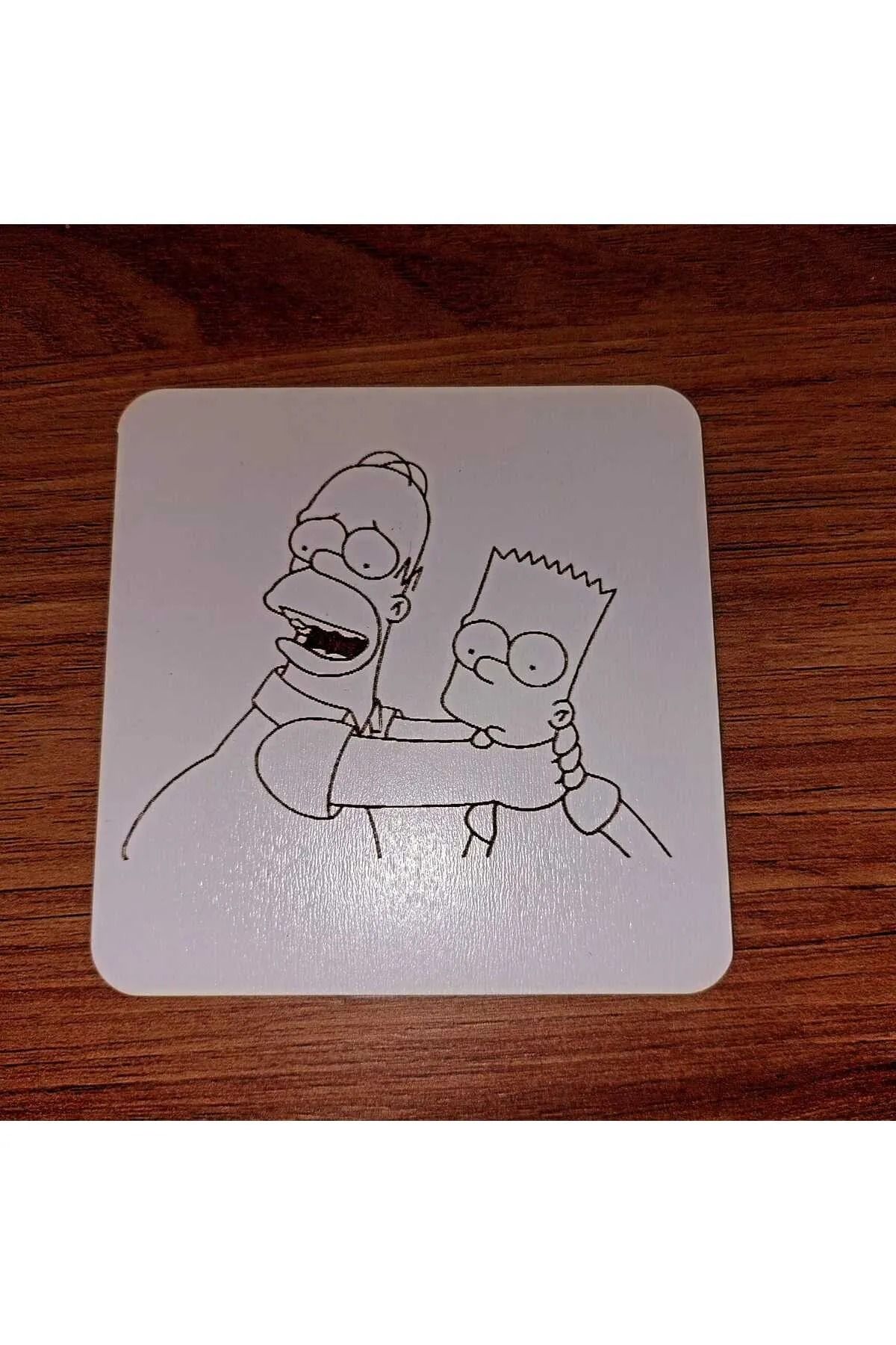 LavanTasarım Bart Simpson Ve Hommer Ahşap Bardak Altlığı