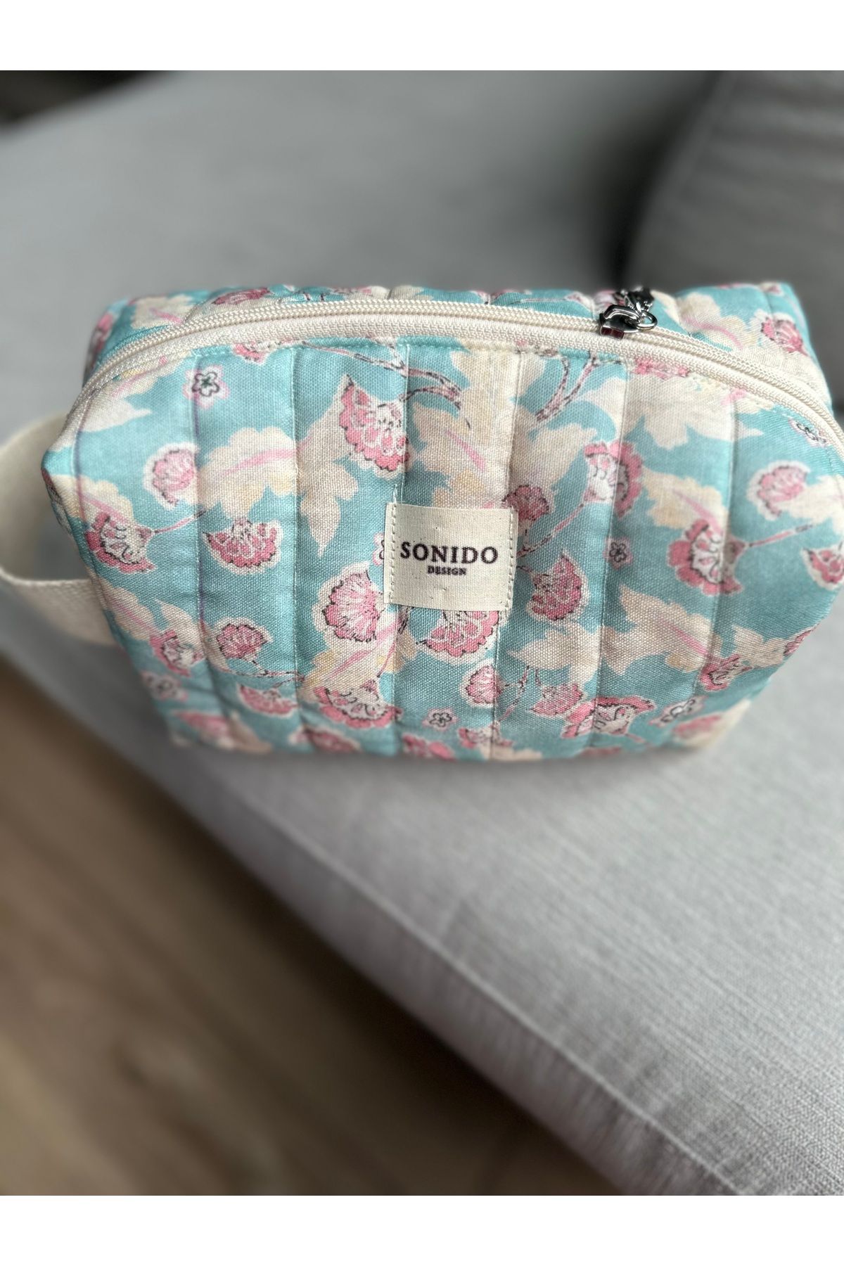 Sonido Design Sonido Mavi Çiçek Elde Taşınan Seyahat Düzenleyici Küçük Makyaj Çantası