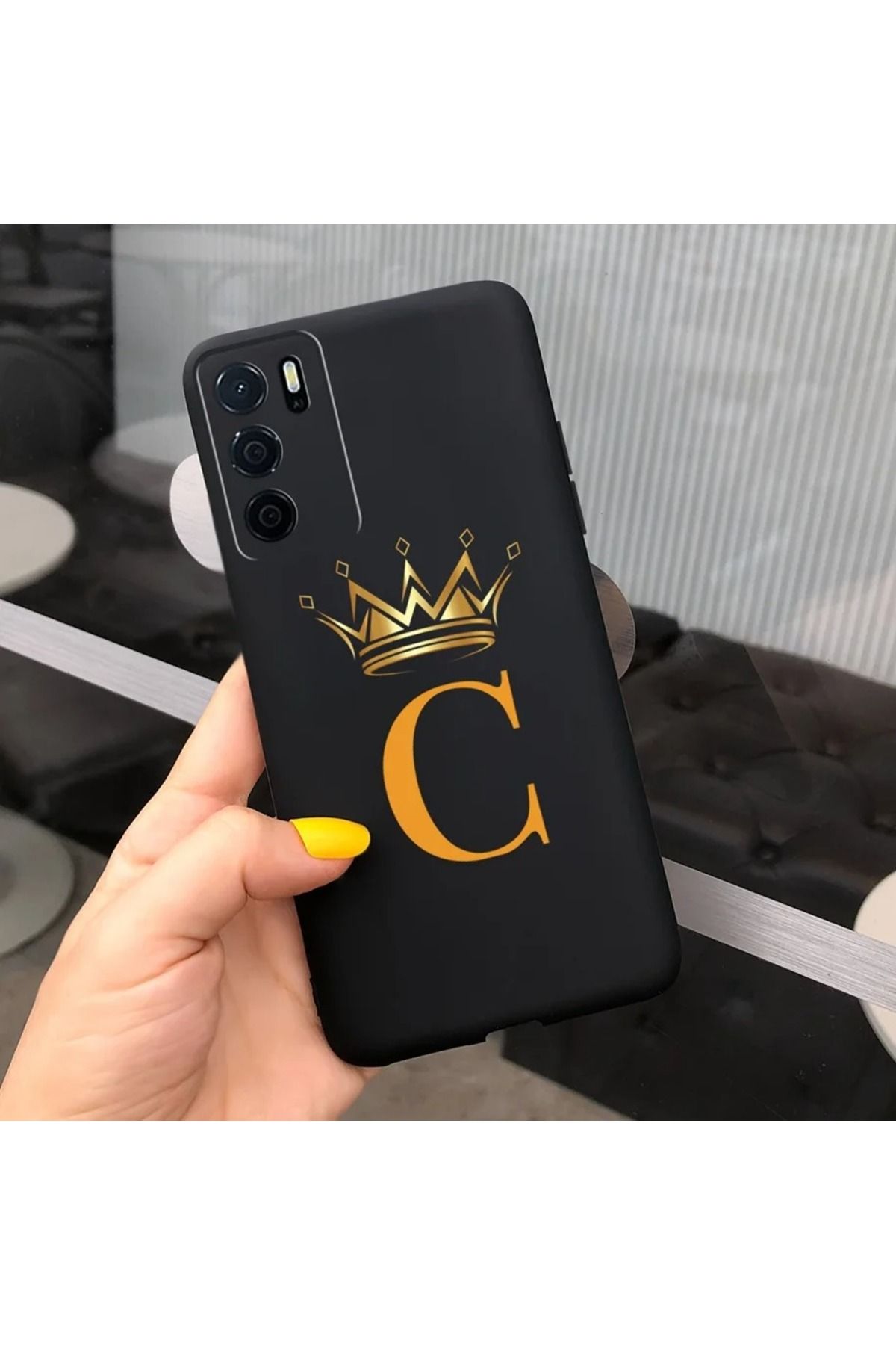 Rotaks Oppo A16 Uyumlu Harfli Taç Baskılı Kişiye Özel Silikon Telefon Kılıfı - C