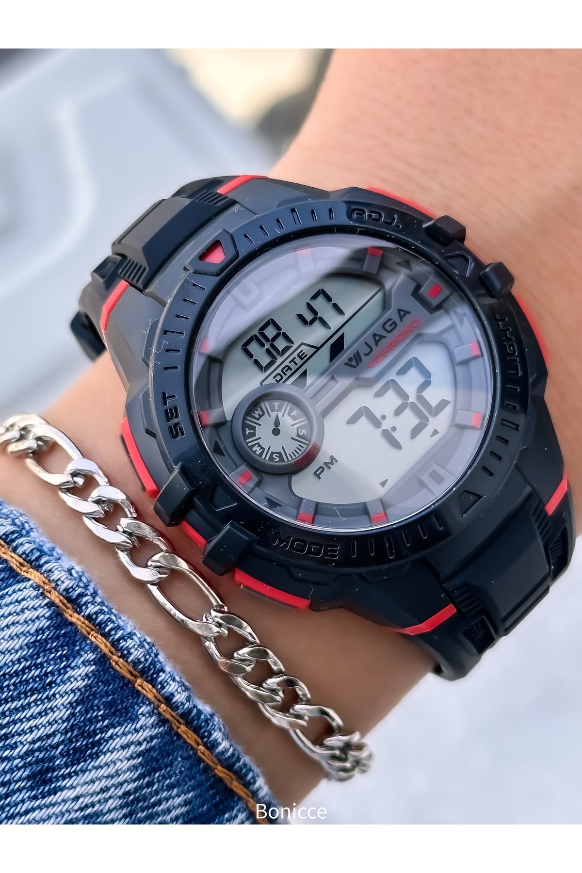 Jaga-45mm Pool Sea Use,Lighted,Calendar,Stopwatch Blue Silicone Digital Sport Women Wrist Watch 3