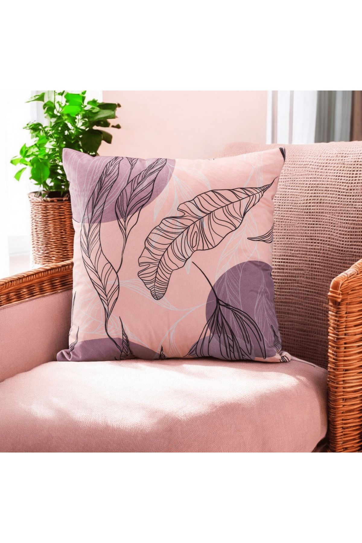 ASDİVA Pembe-Mor Çiçekli Dekoratif Kırlent Kılıfı 43x43