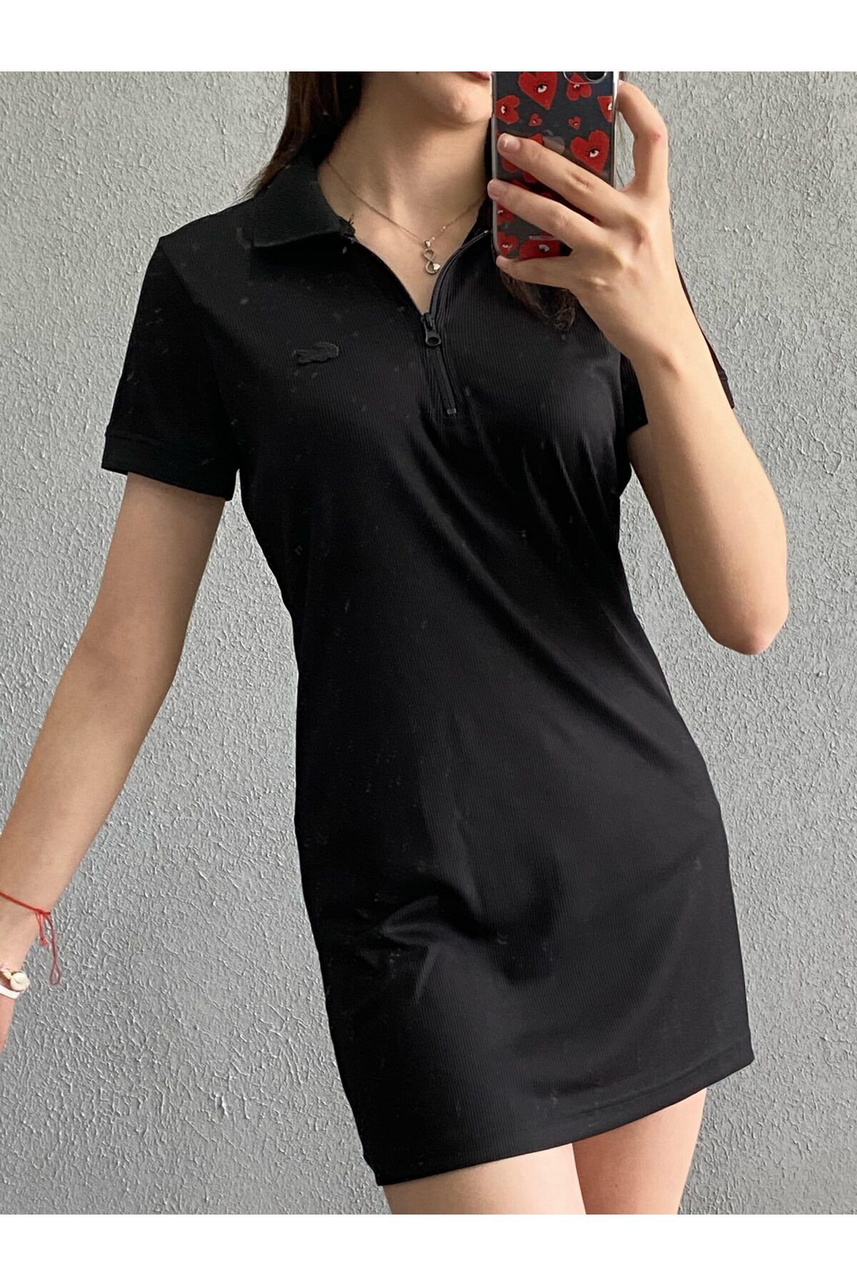 Güneş POLO YAKA SİYAH DOKUMA ELBİSE