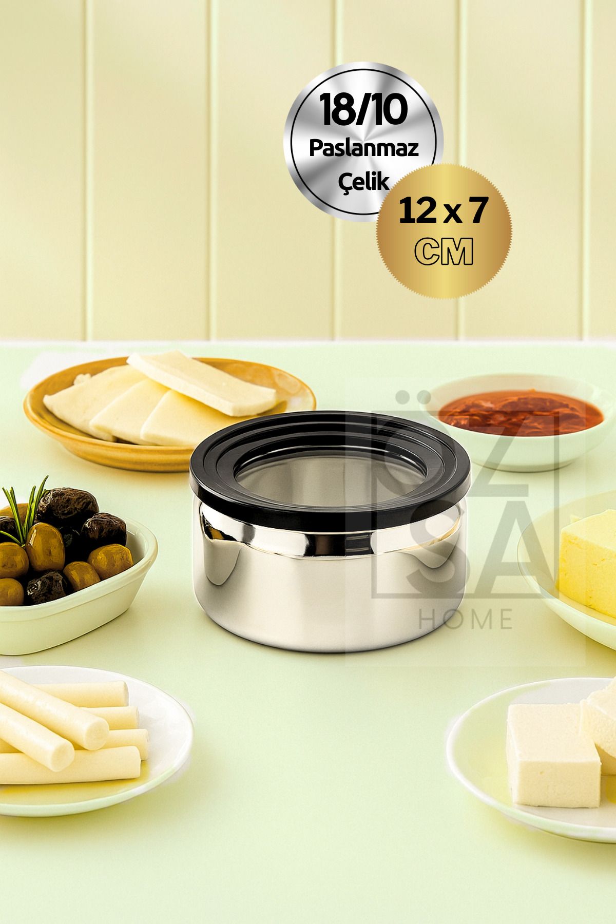 ÖzSa Home 18/10 Paslanmaz Çelik 12 cm Saklama Kabı Vakumlu Kapaklı Saklama Kabı Şeffaf Kapaklı Kase