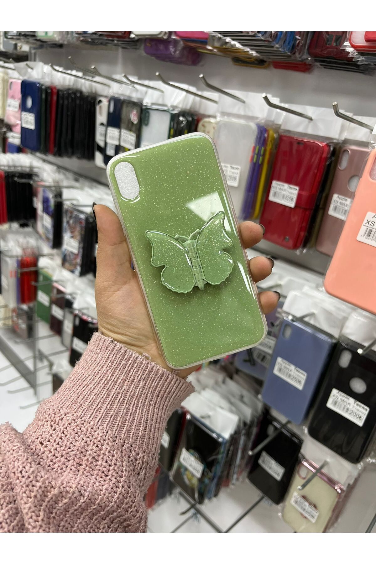 TECNOTREND Apple İphone Xr simli tıpalı kelebek standlı silikon kılıf