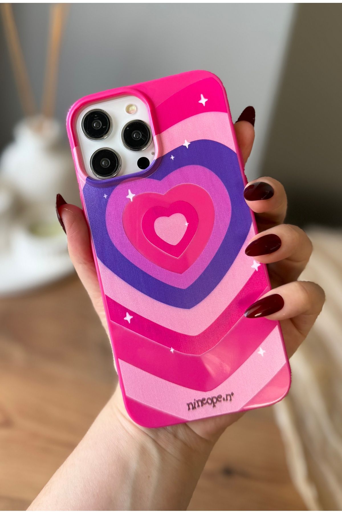 MirazTasarim IPHONE 13 PRO MAX FUŞYA KALP DESENLİ KILIF