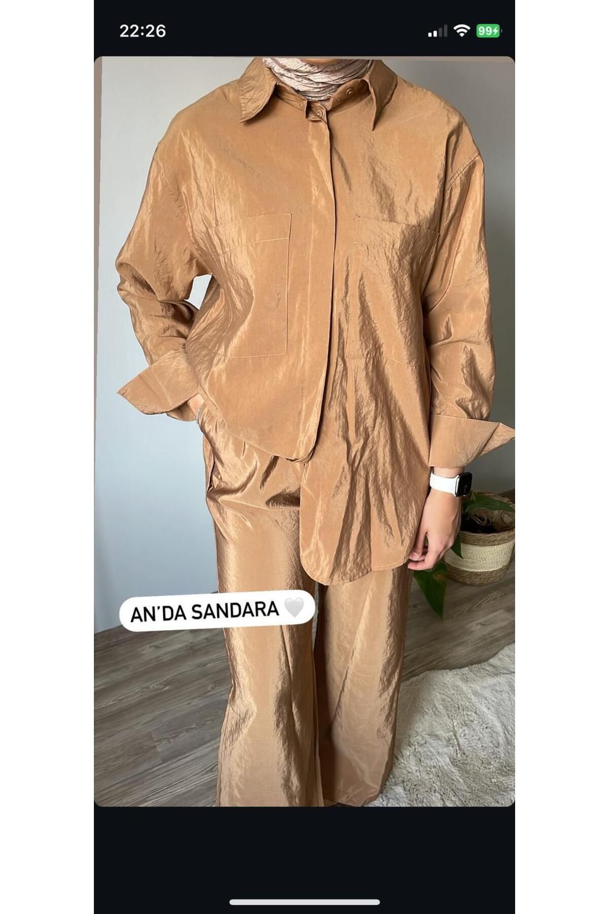 Hooopstore KAHVERENGİ PARAŞÜT KUMAŞ KADIN ALT ÜST TAKIM