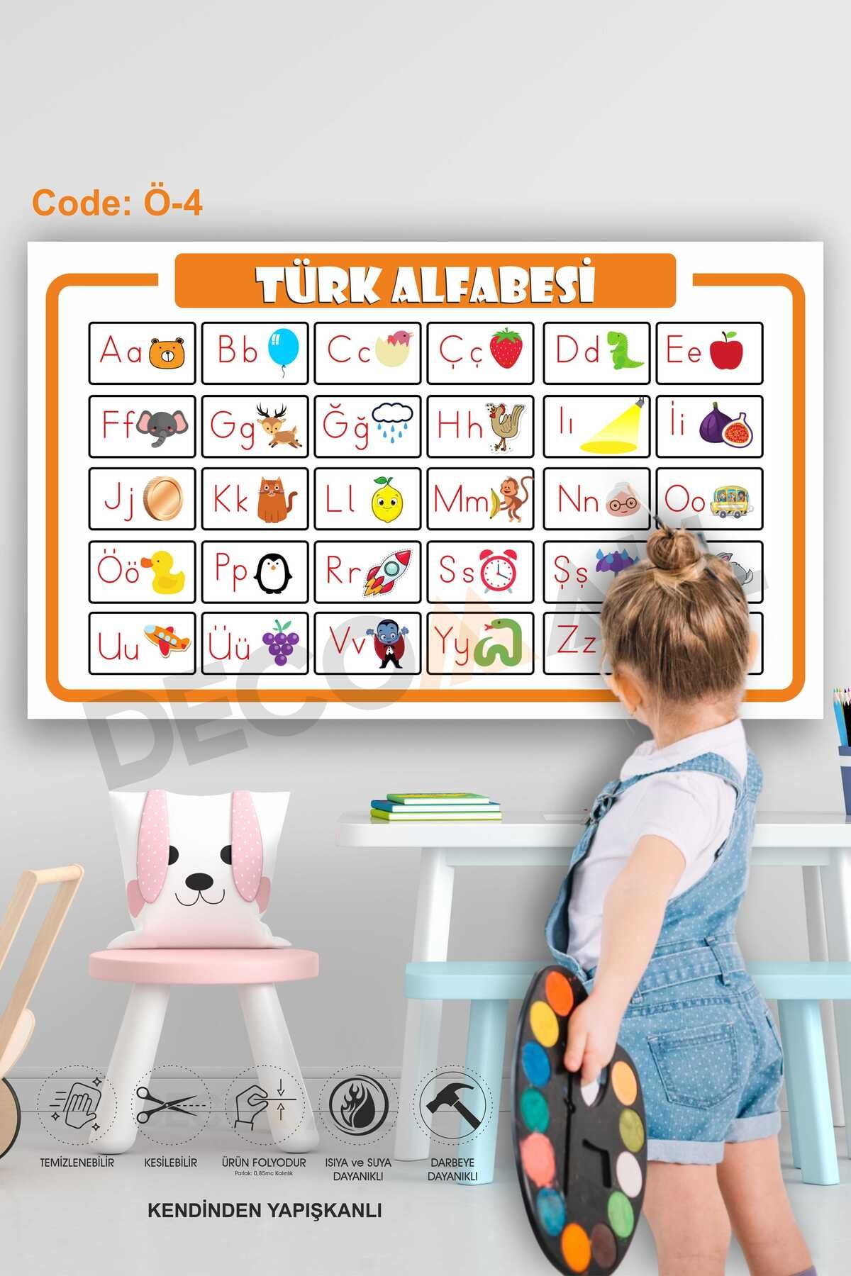DECOMALL Ö-4 Renkli Alfabe Eğitici Ve Öğretici Çocuk Odası Duvar Sticker Kendinden Yapışkanlı