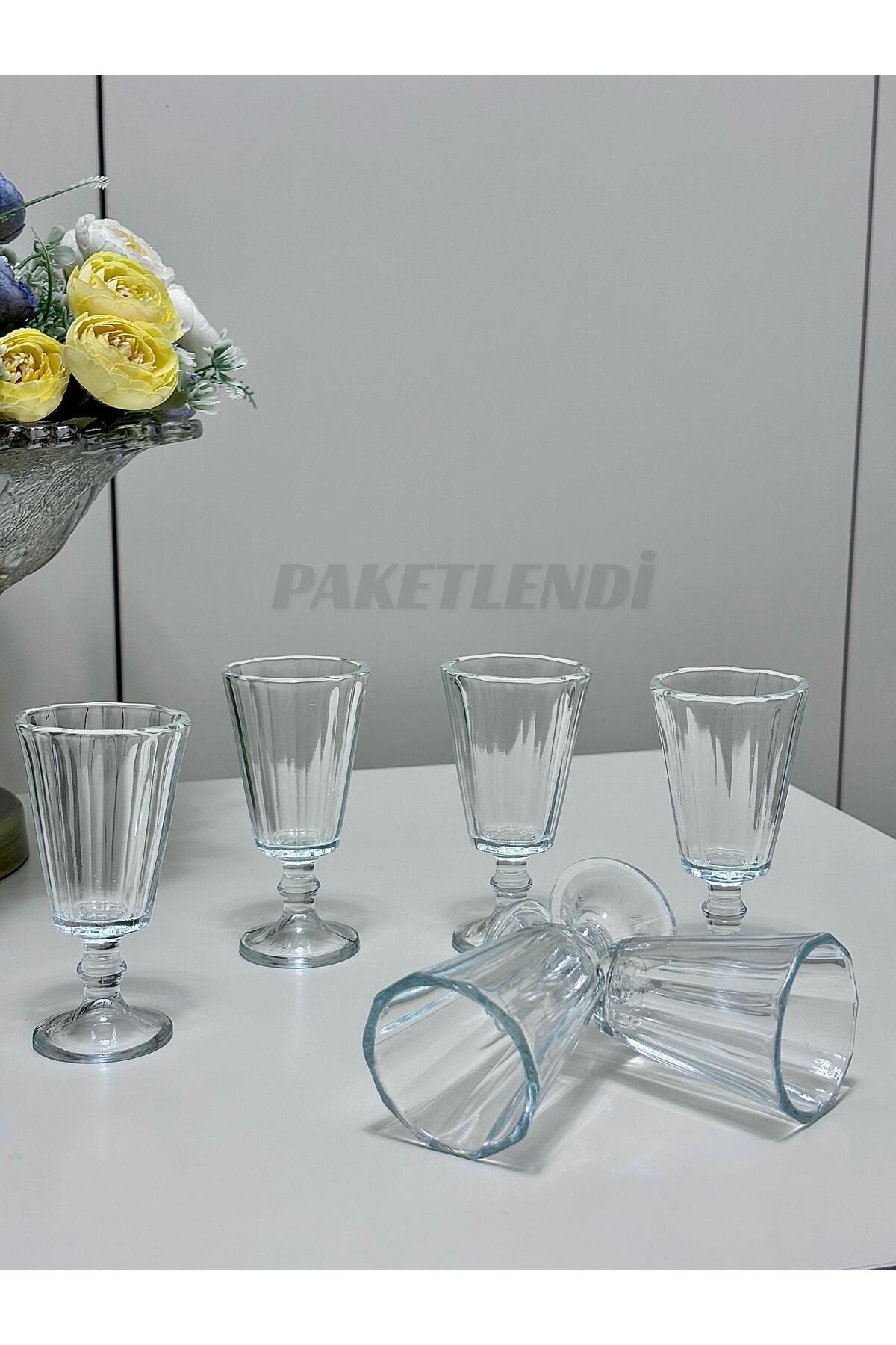 PAKETLENDİ El Yapımı 6 Adet Mini Flüt Kahve Yanı Su Bardağı 75ml