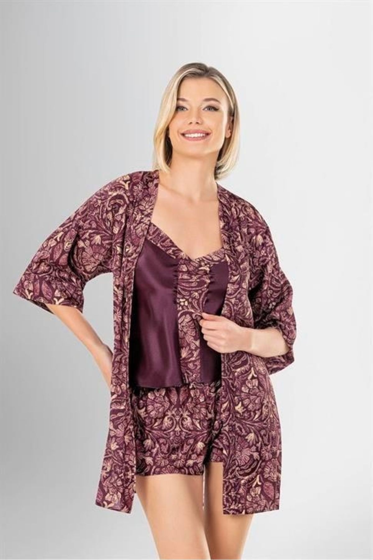 Moda Şahsenem 3'lü Şort Takımı Desenli