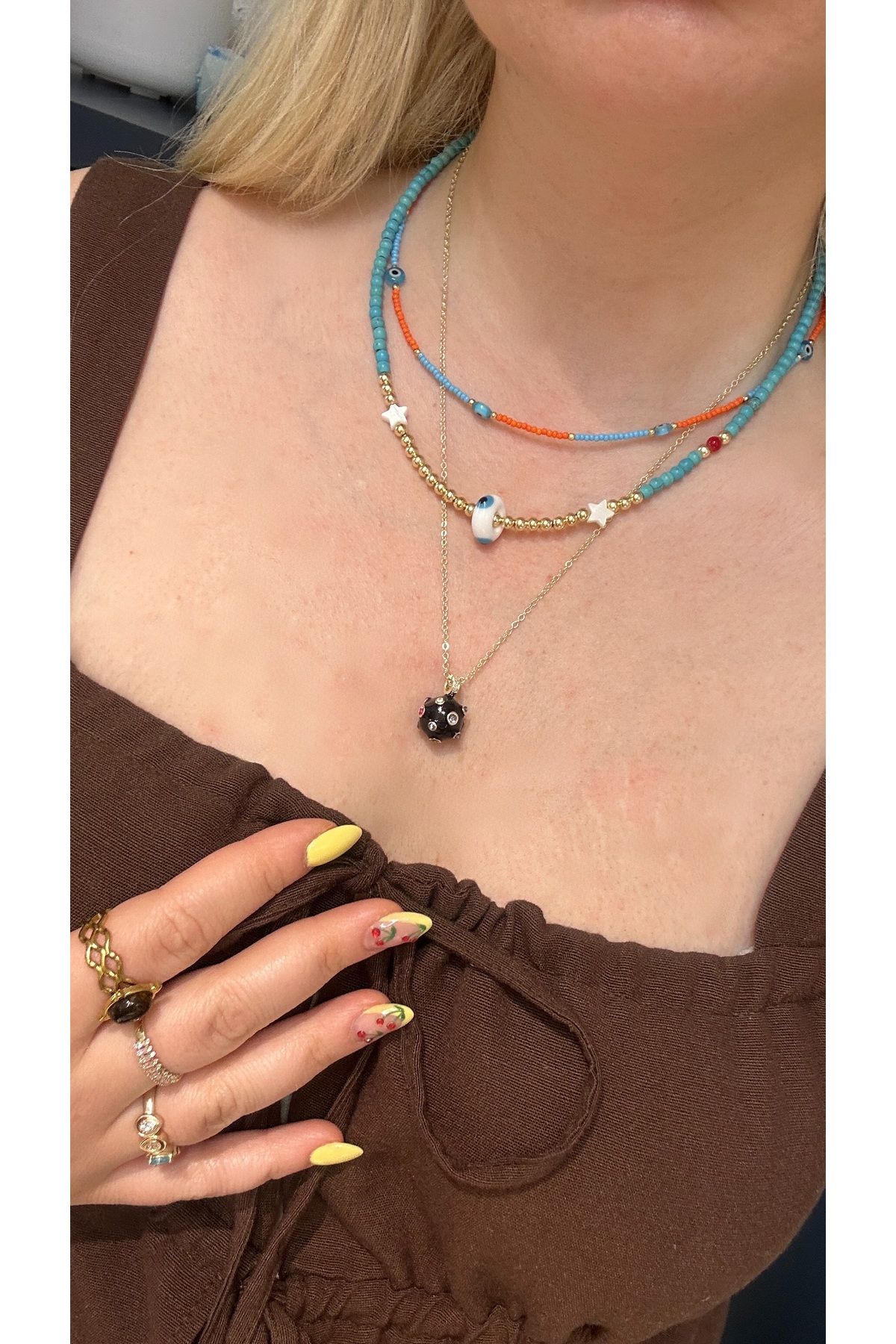 GLAM Mavi yıldız boncuklu nazarlı gold Summer kolye