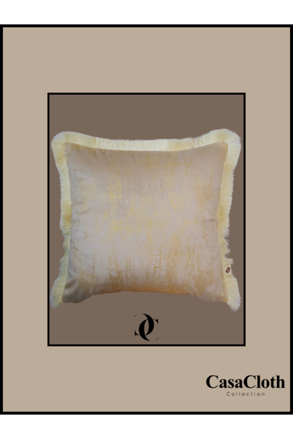 CASACLOTH " Gala " Dekoratif Püsküllü Dolgulu Kırlent 50x50 cm (İç Yastık Dahil) - Krem \ Gold