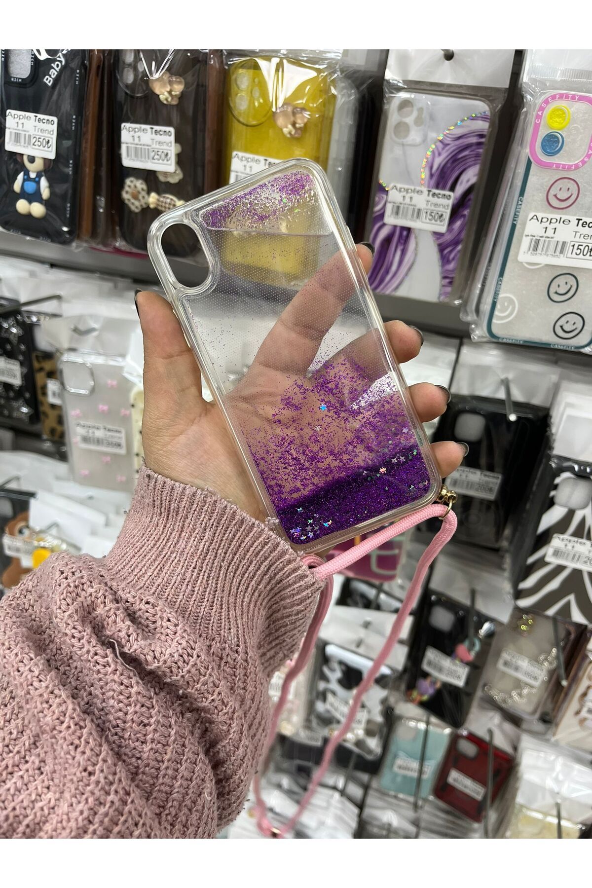 TECNOTREND Apple İphone Xr Sulu simli askılı şeffaf silikon kılıf