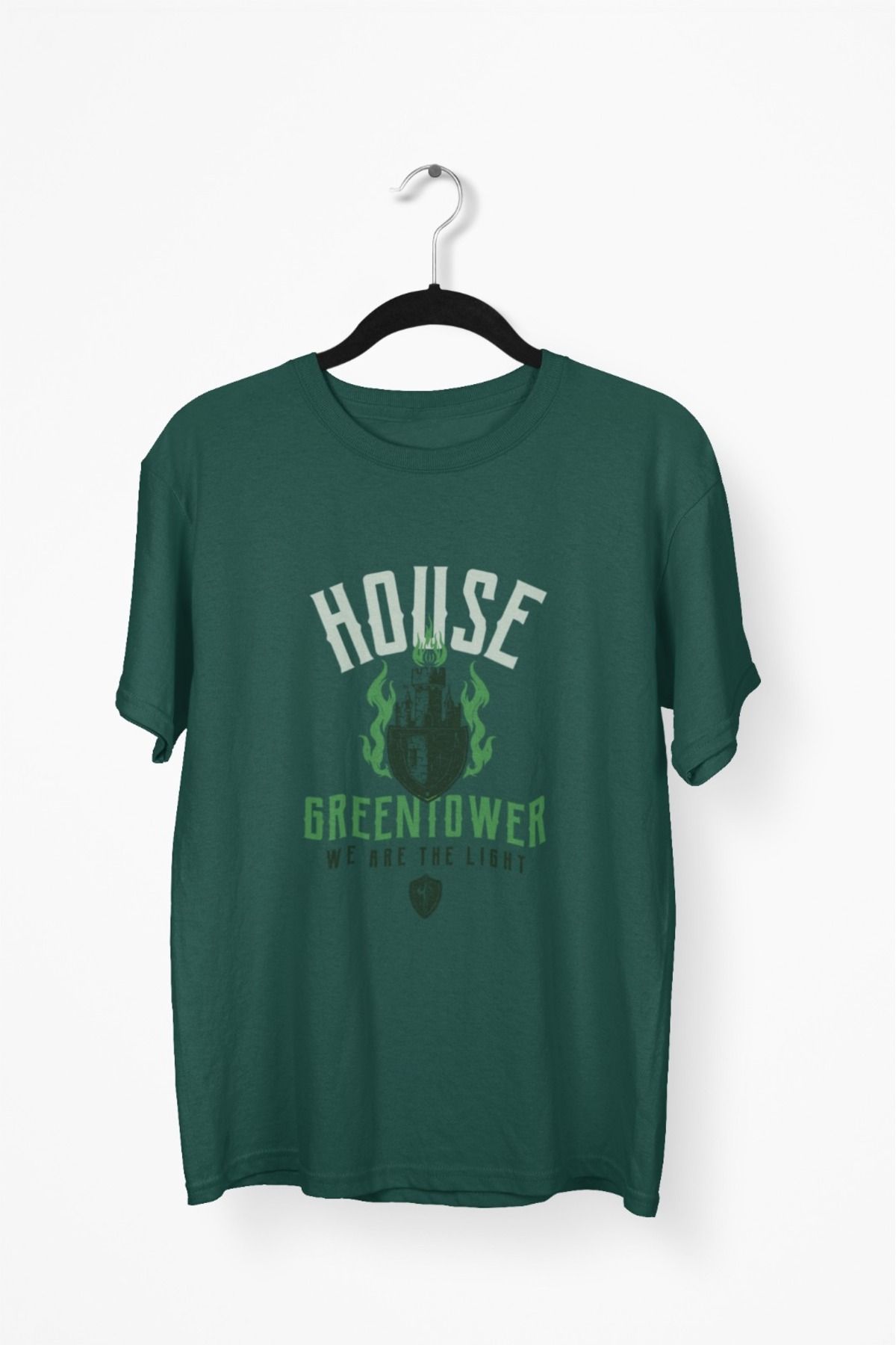 Butik ERKEK/KADIN -HOUSE GREEN TOWER- TRANSFER BASKILI YUVARLAK YAKA KISA KOL TİŞÖRT