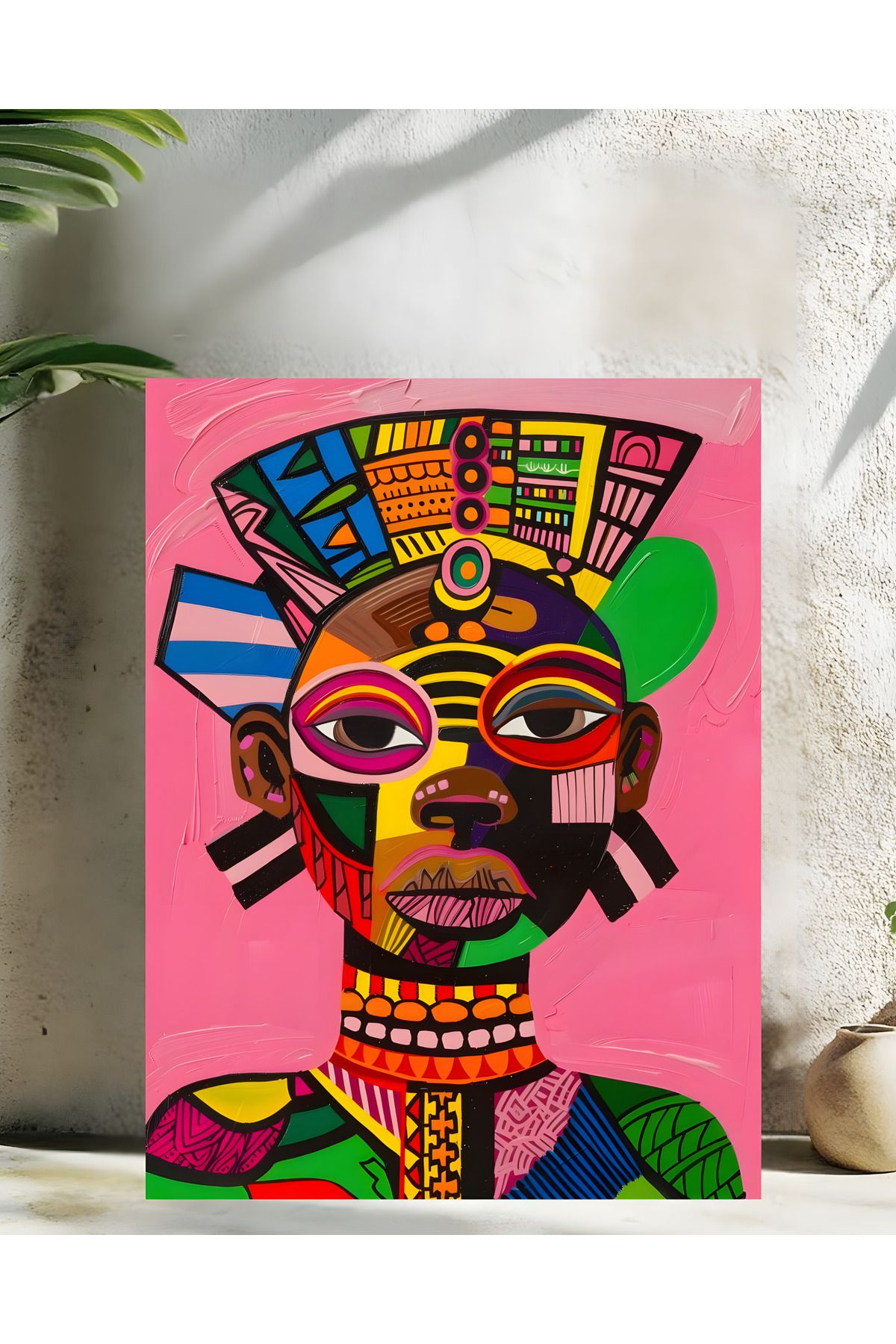 Levhane Afro Sanat Temalı Metal Tablo - Kadın Portre & Soyut Tasarım - 1 mm Alüminyum - UltraHD Baskı