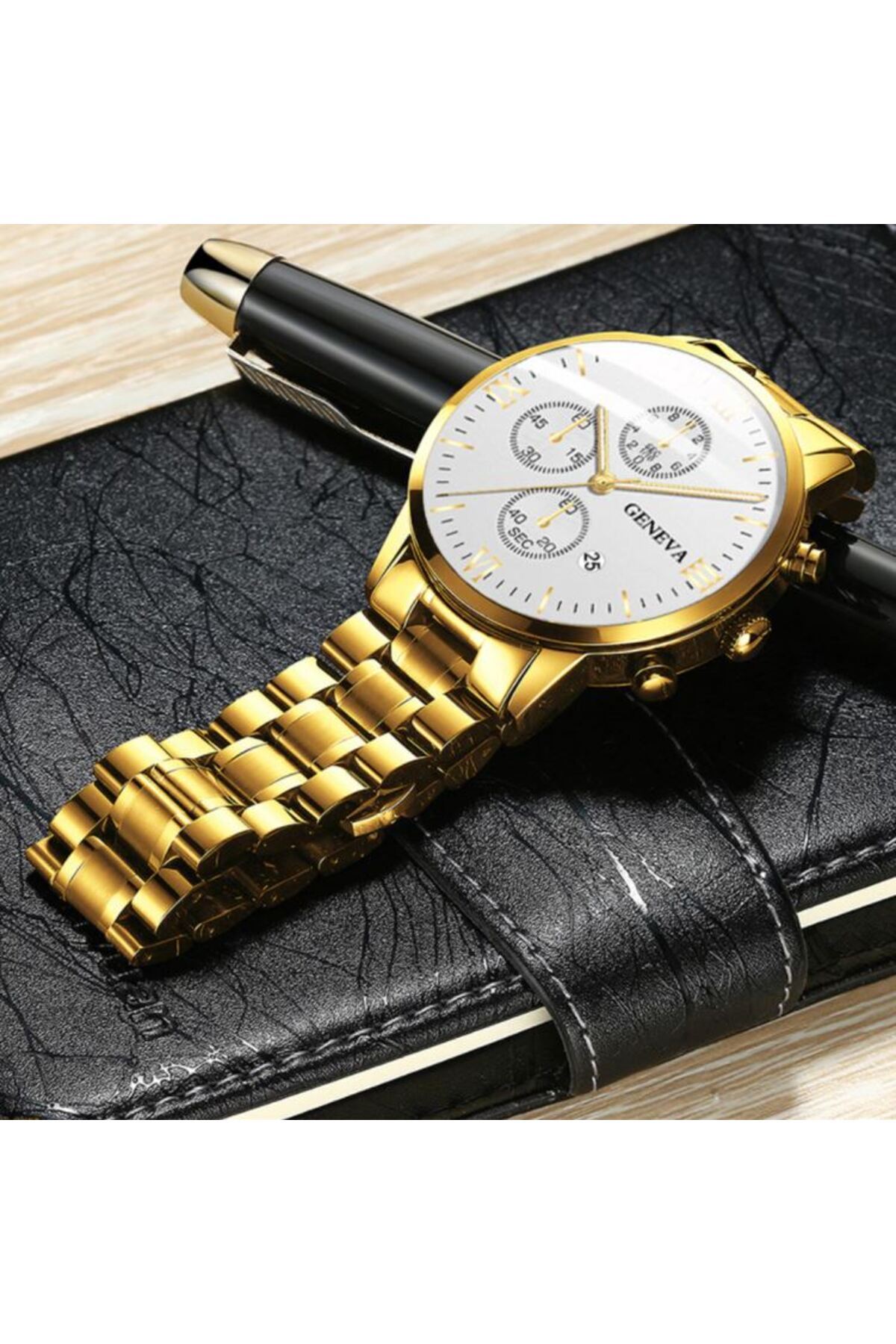 REDz Accessories-Men's Watch, Geneva Model, Stainless-Steel, Gold/White 2