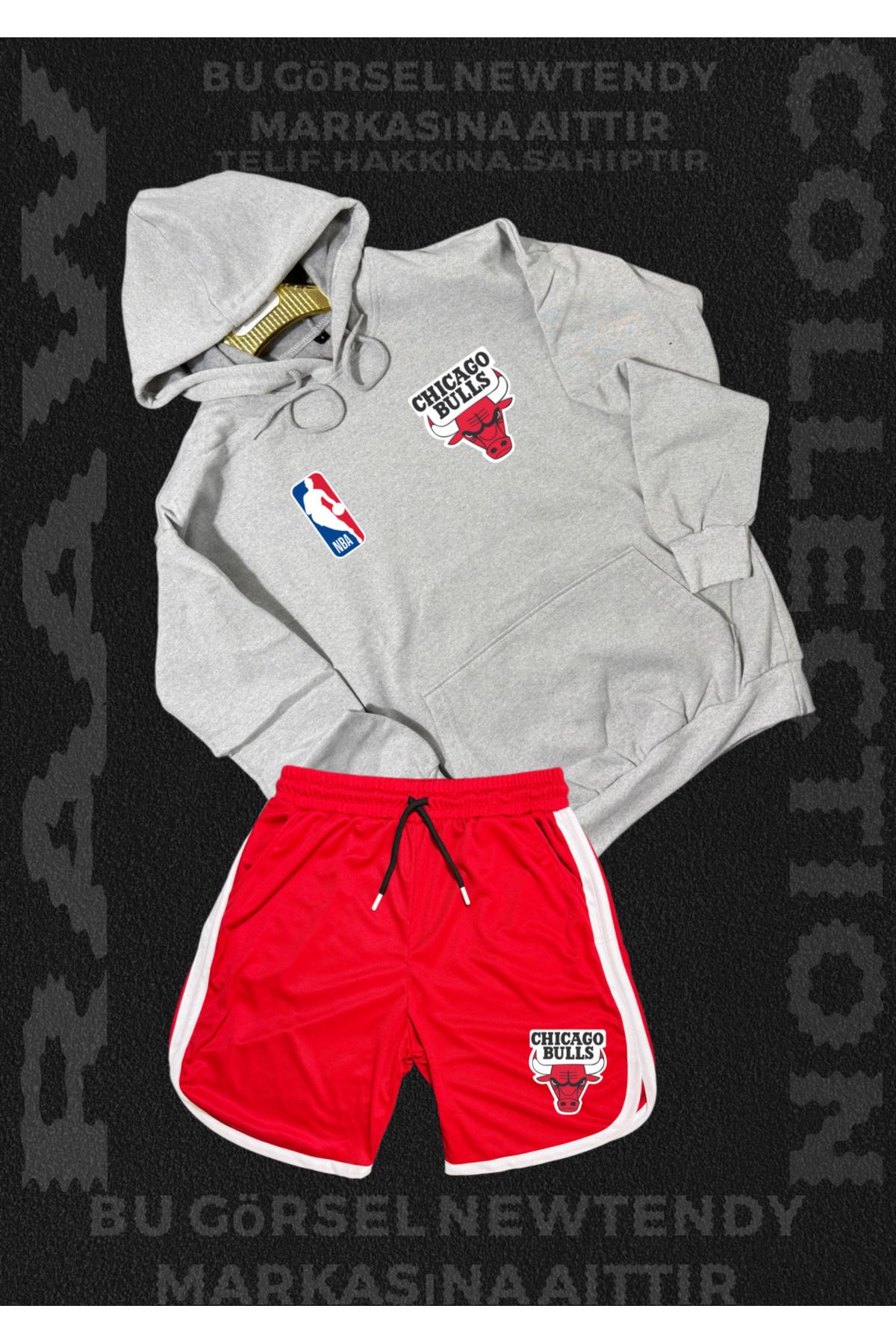 Minikelya Chigago bulls taraftarlar için takım sweatshirt şort kombin set 2li ürün