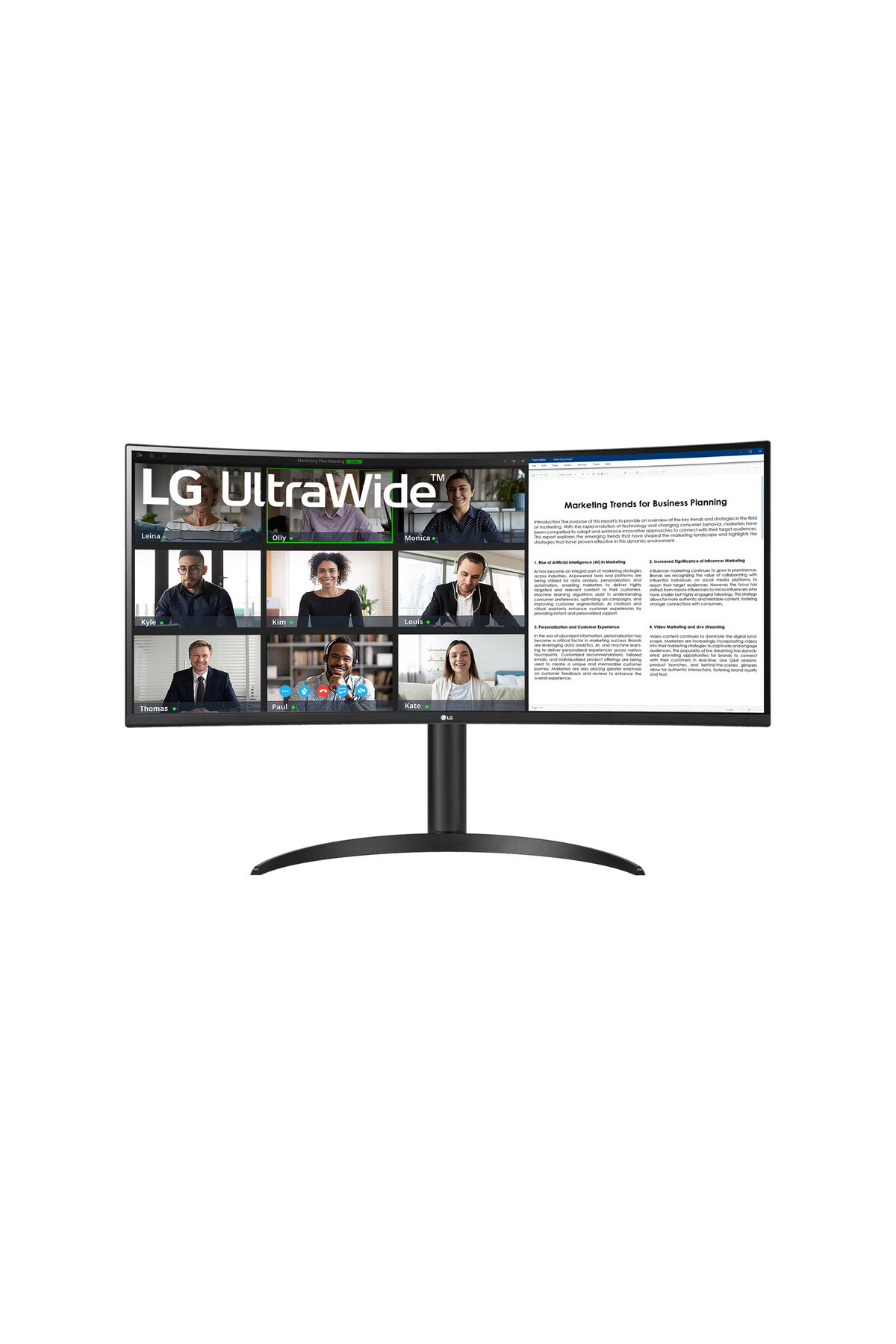 LG-شاشة منحنية فائقة الدقة QHD مقاس 34 بوصة 34WR55QC-B مزودة بمنفذ USB Type-C بمعدل تحديث 100 هرتز ووقت استجابة 5 مللي ثانية 1