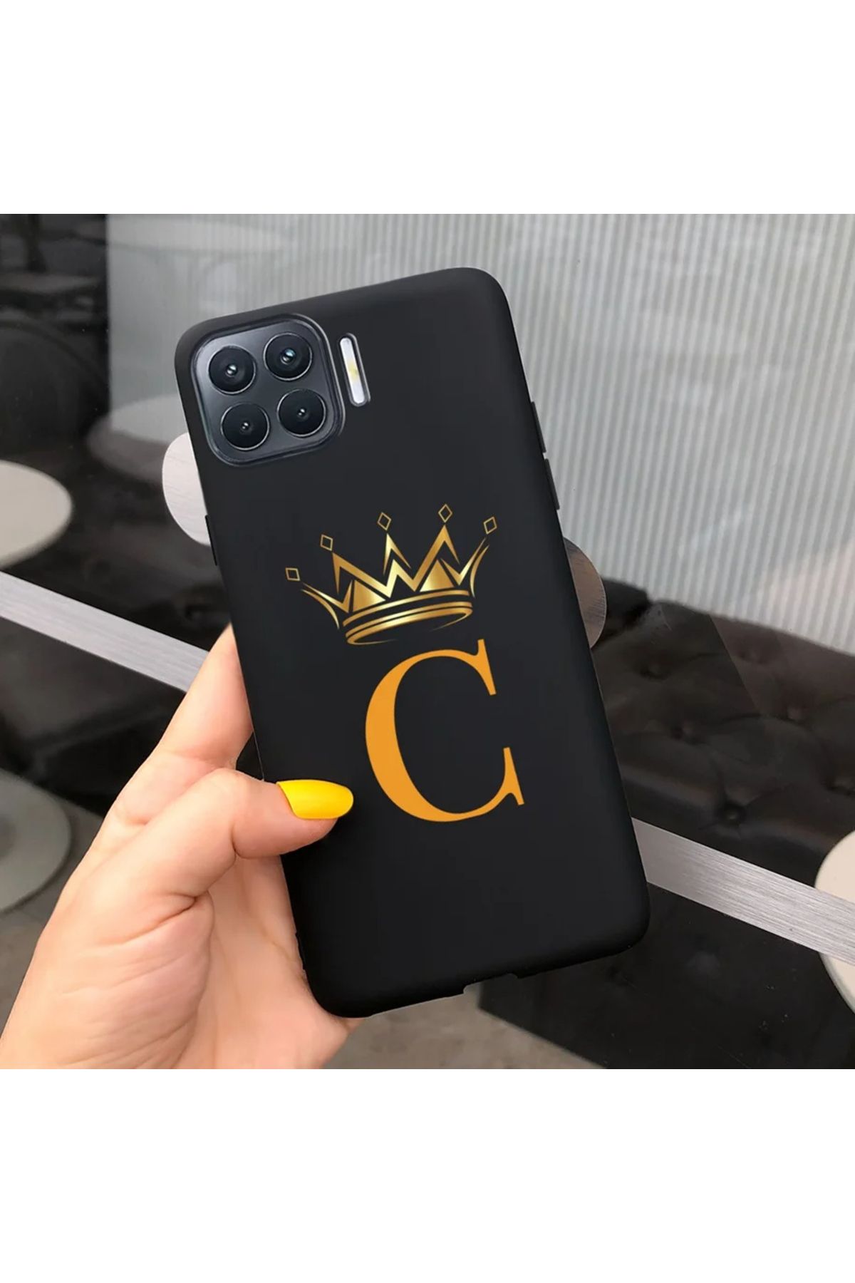 Rotaks Oppo Reno 4 Lite Uyumlu Harfli Taç Baskılı Kişiye Özel Silikon Telefon Kılıfı - C
