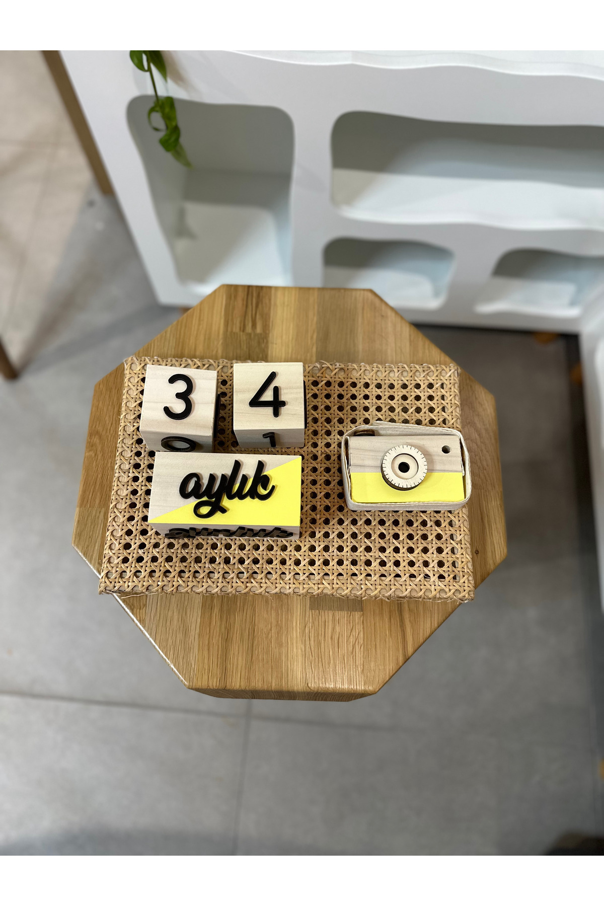 Baykuş Craft Mimarlık İsimli - 3 Boyutlu Bebek Ahşap Hatıra Küpü Anı Küpü Ahşap Oyuncak Fotoğraf Makinesi Seti/türkçe/sarı fotoğrafı 2 (önizleme)