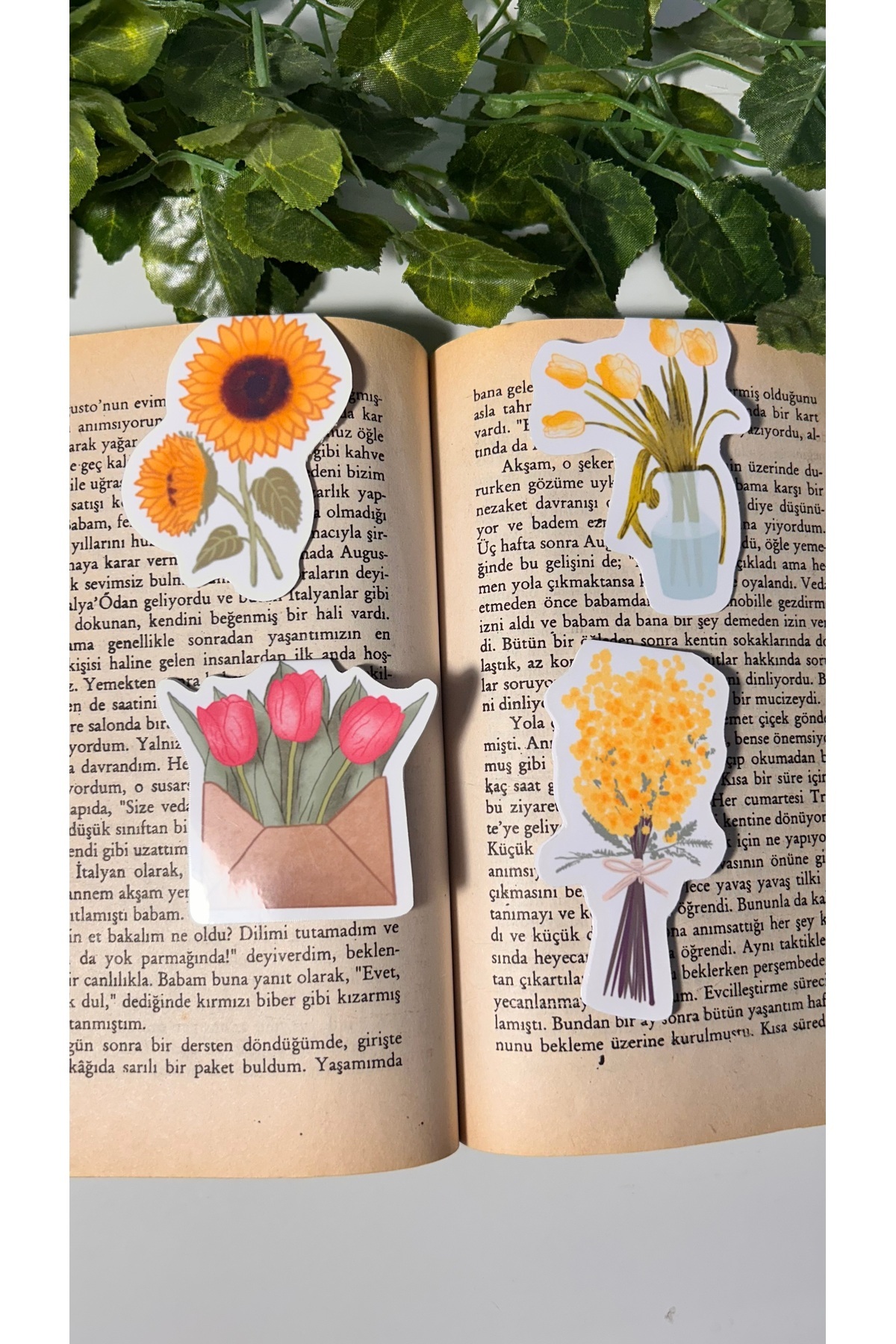 Handeto Kraft 4'lü çiçek temalı mıknatıslı kitap ayracı, magnetli kitap ayracı, manyetik kitap ayracı