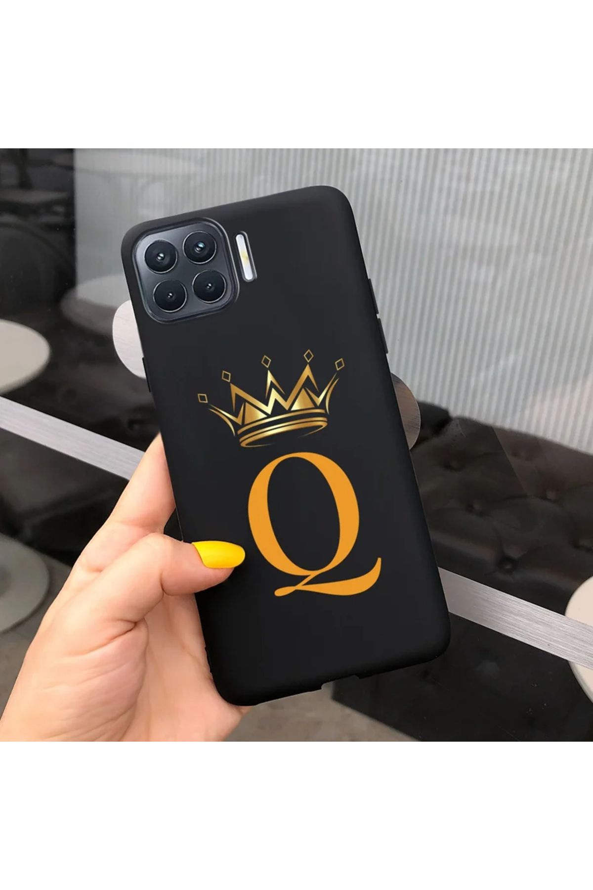 Rotaks Oppo Reno 4 Lite Uyumlu Harfli Taç Baskılı Kişiye Özel Silikon Telefon Kılıfı - Q